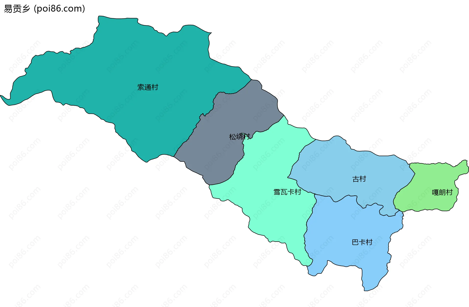 易贡乡边界地图(五级行政区划)