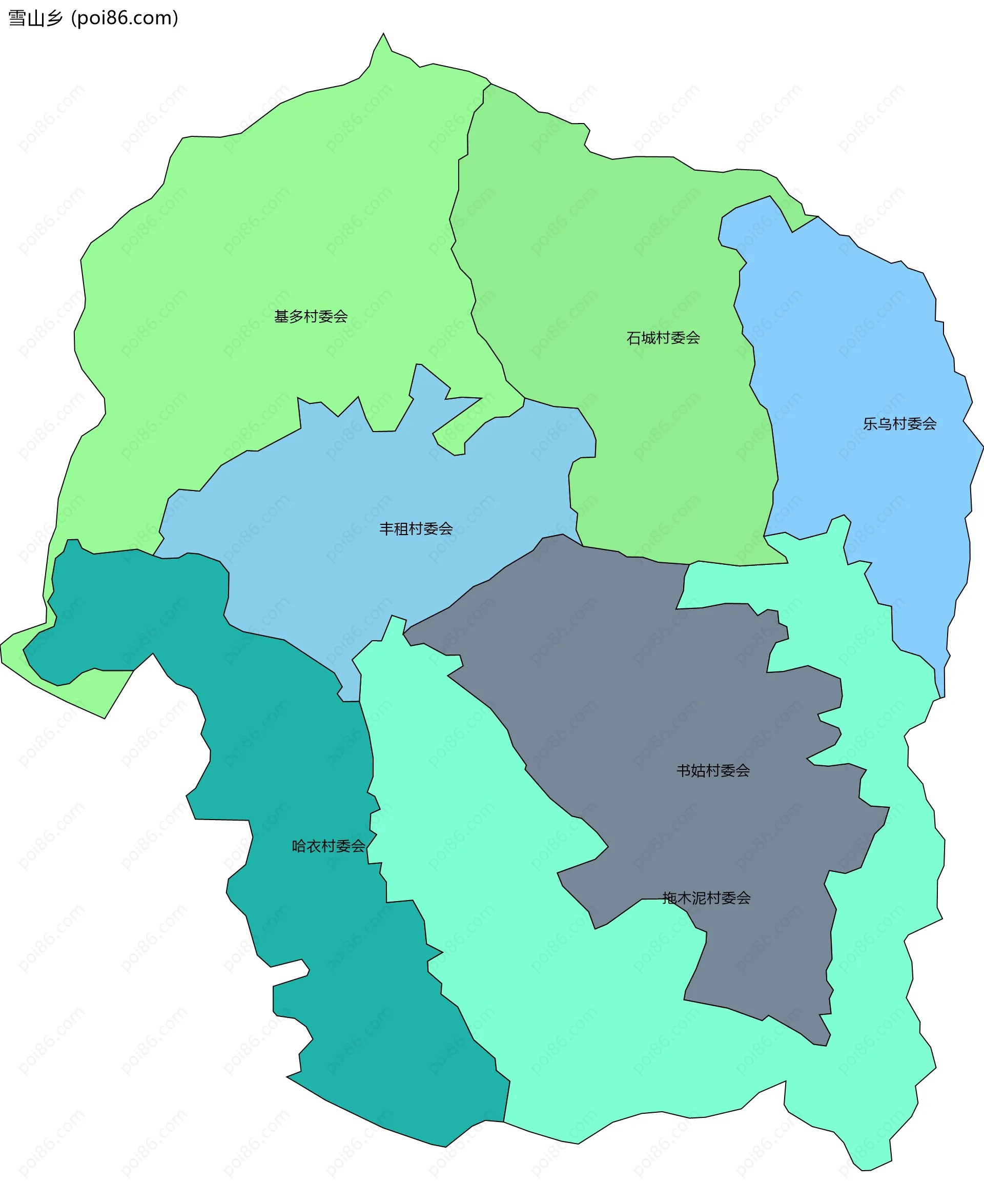 雪山乡边界地图(五级行政区划)