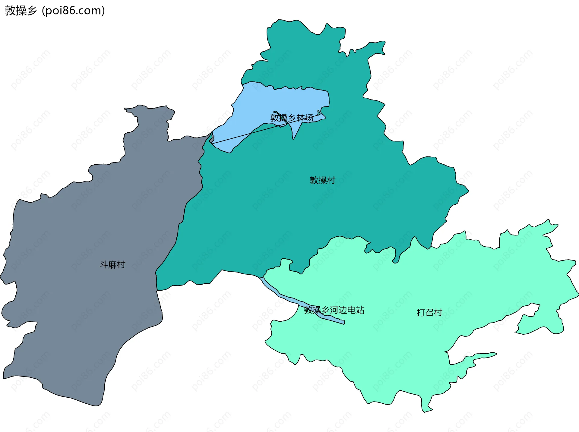 敦操乡边界地图(五级行政区划)