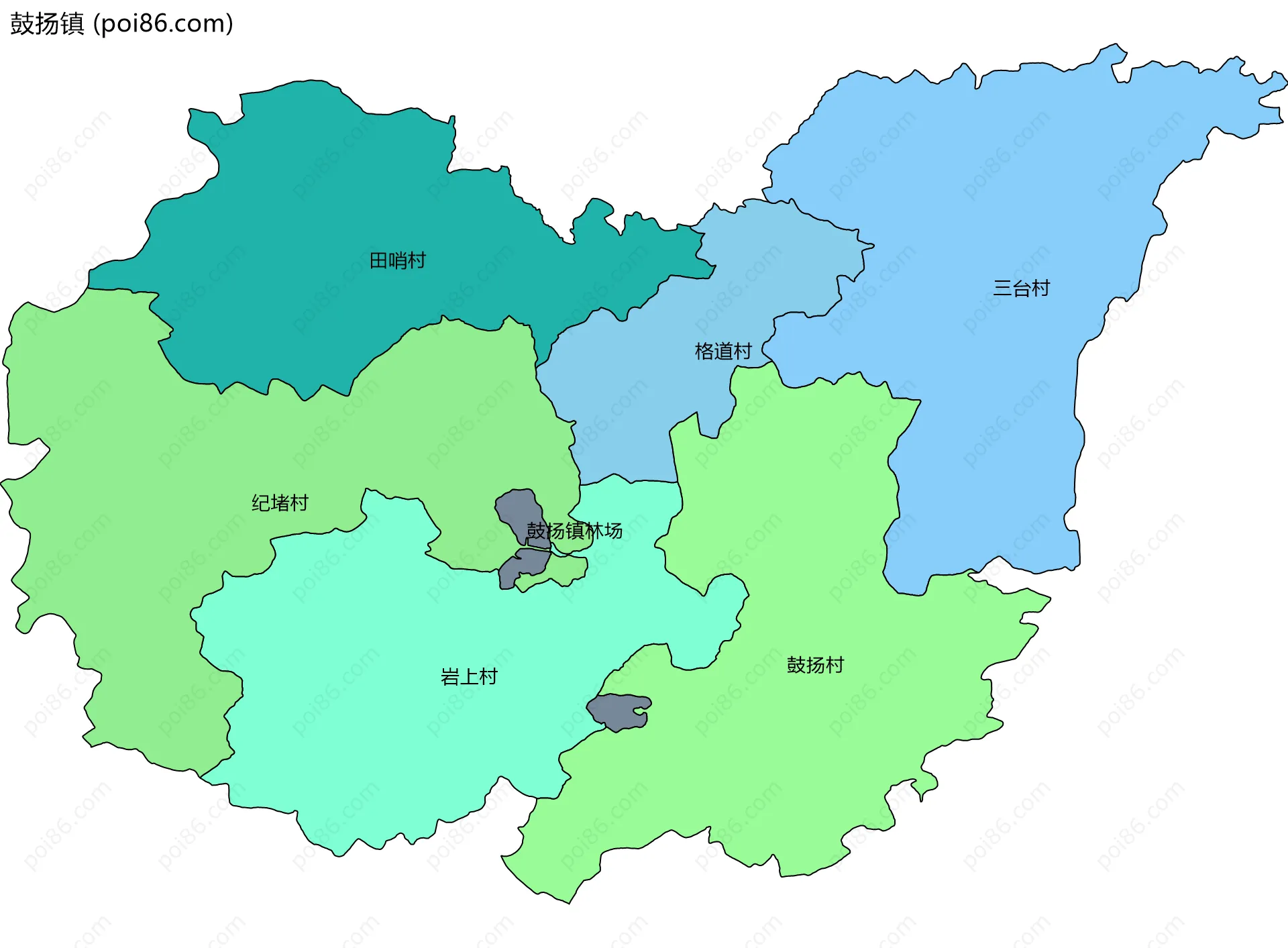 鼓扬镇边界地图(五级行政区划)
