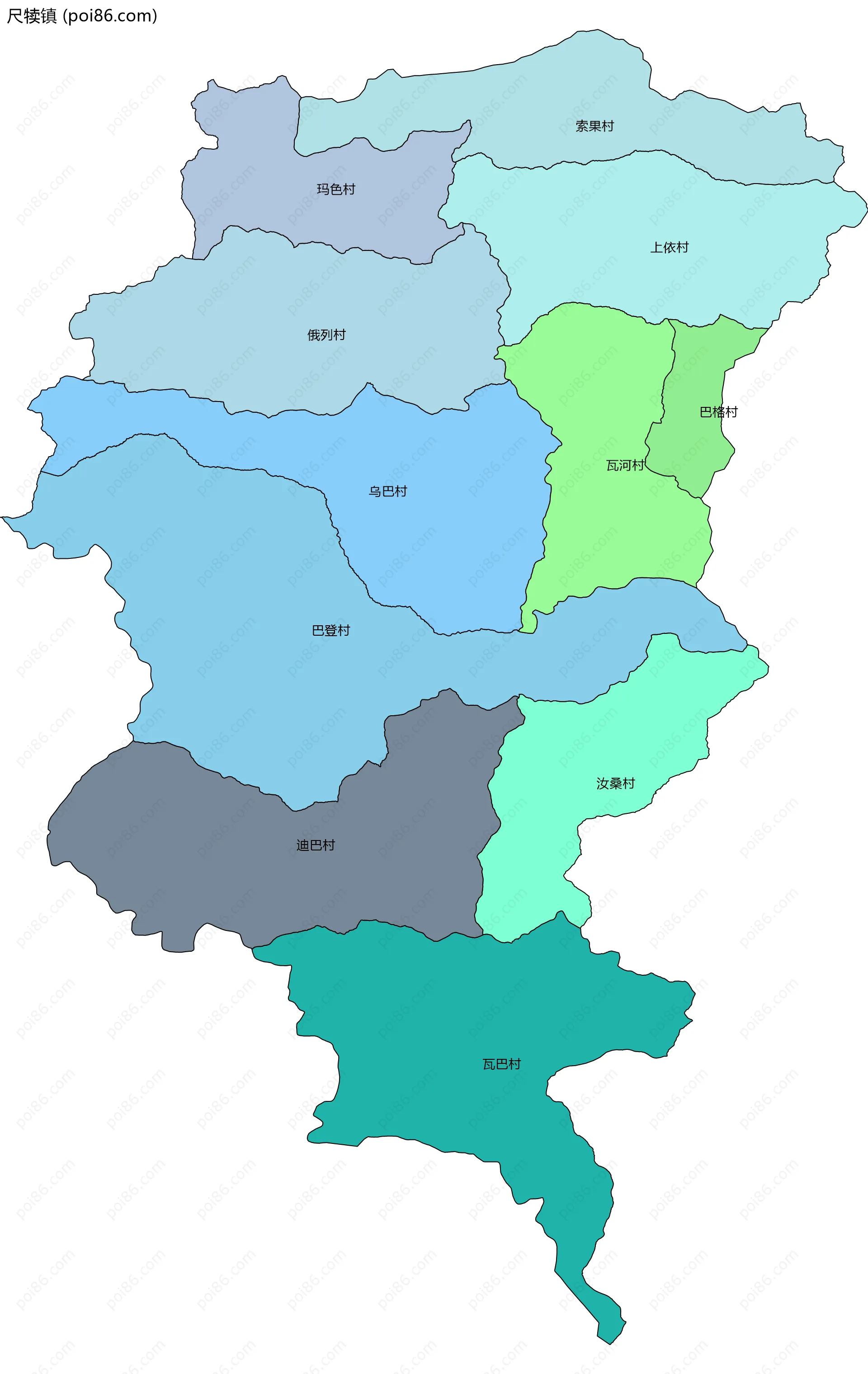 尺犊镇边界地图(五级行政区划)