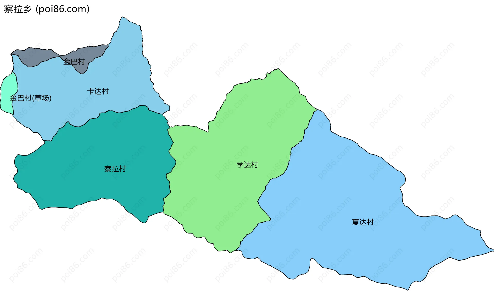 察拉乡边界地图(五级行政区划)