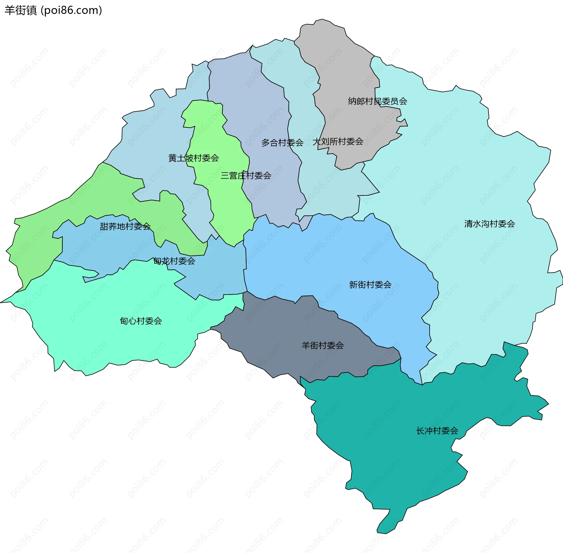 羊街镇边界地图(五级行政区划)