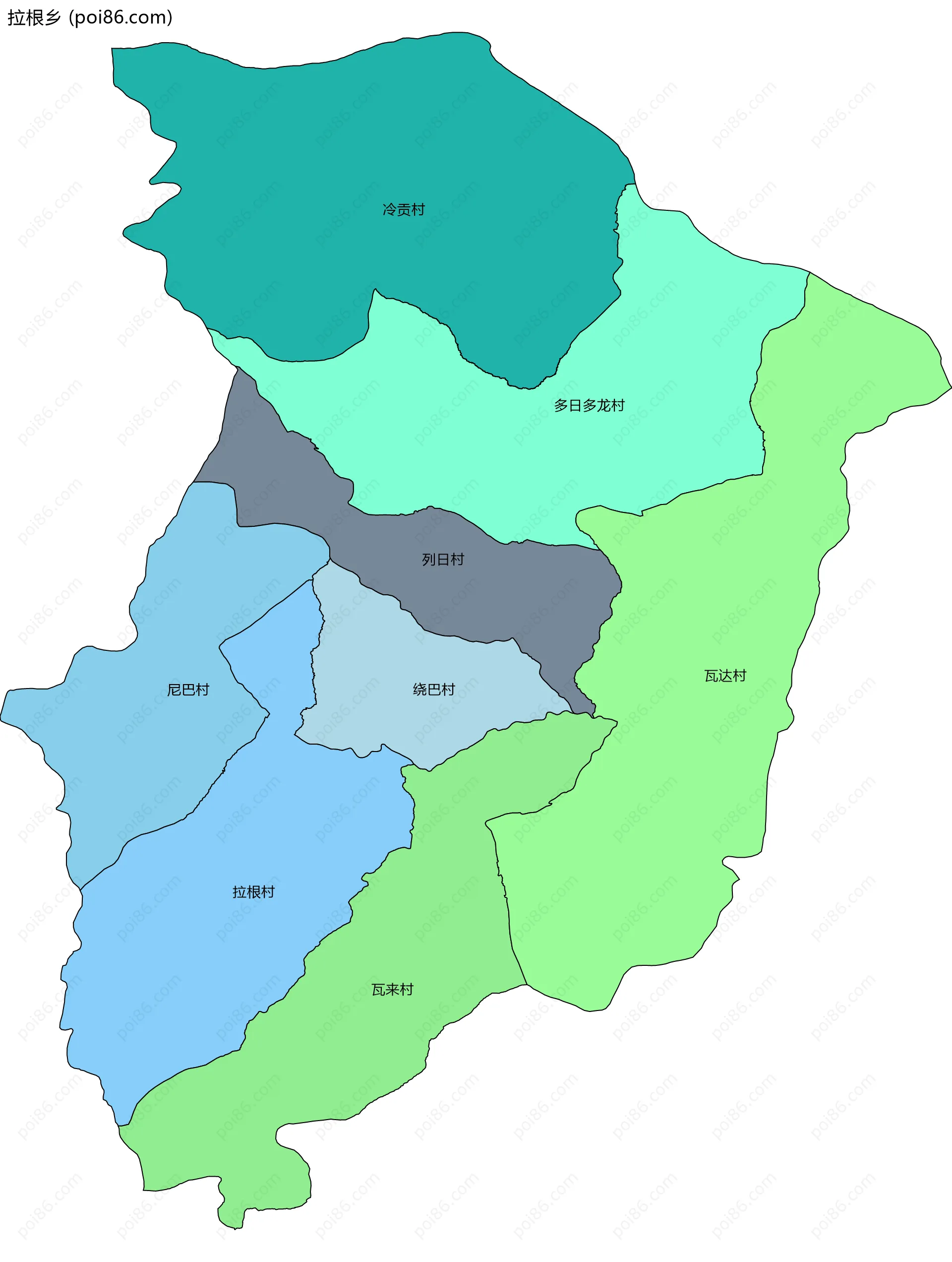 拉根乡边界地图(五级行政区划)