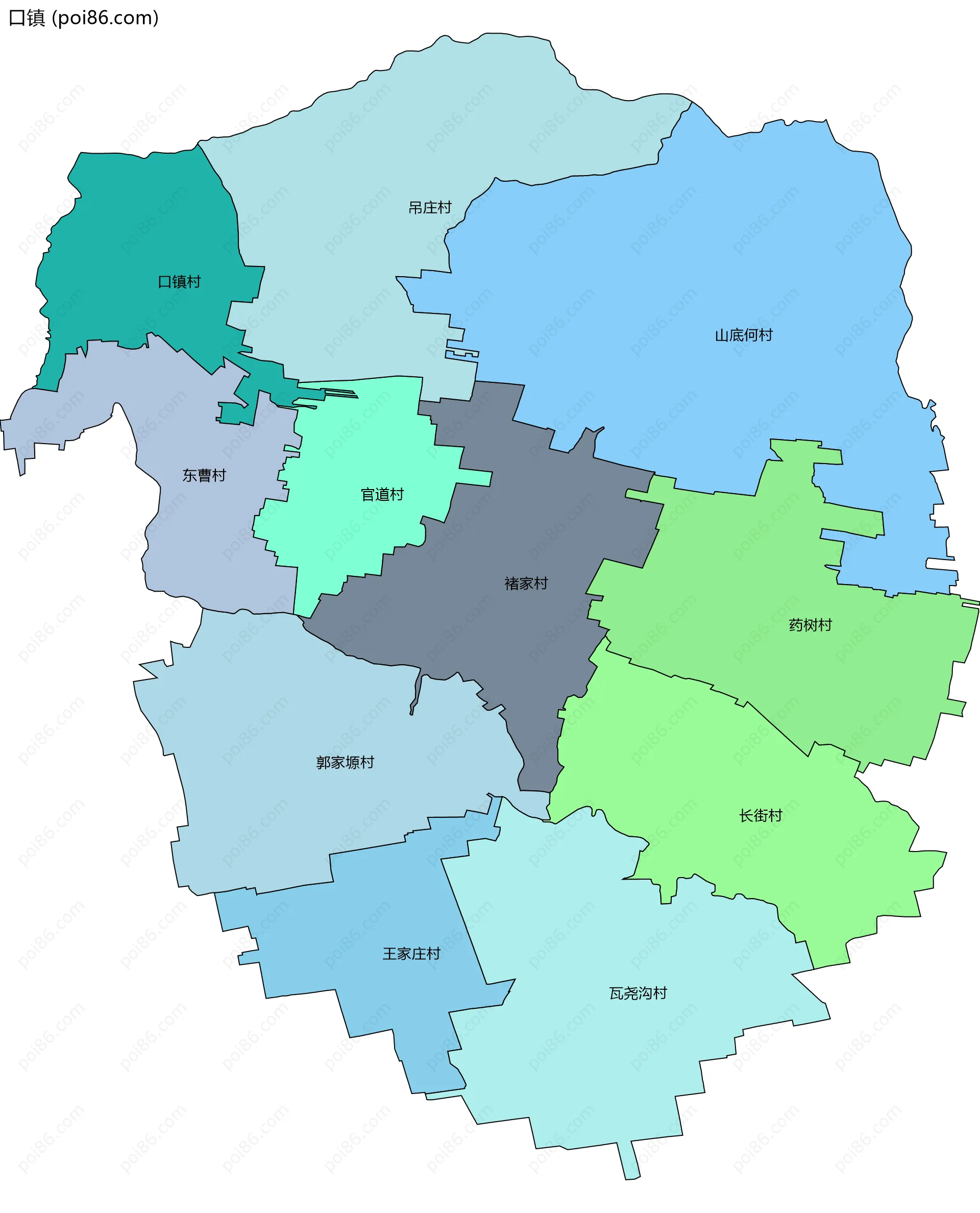 口镇边界地图(五级行政区划)