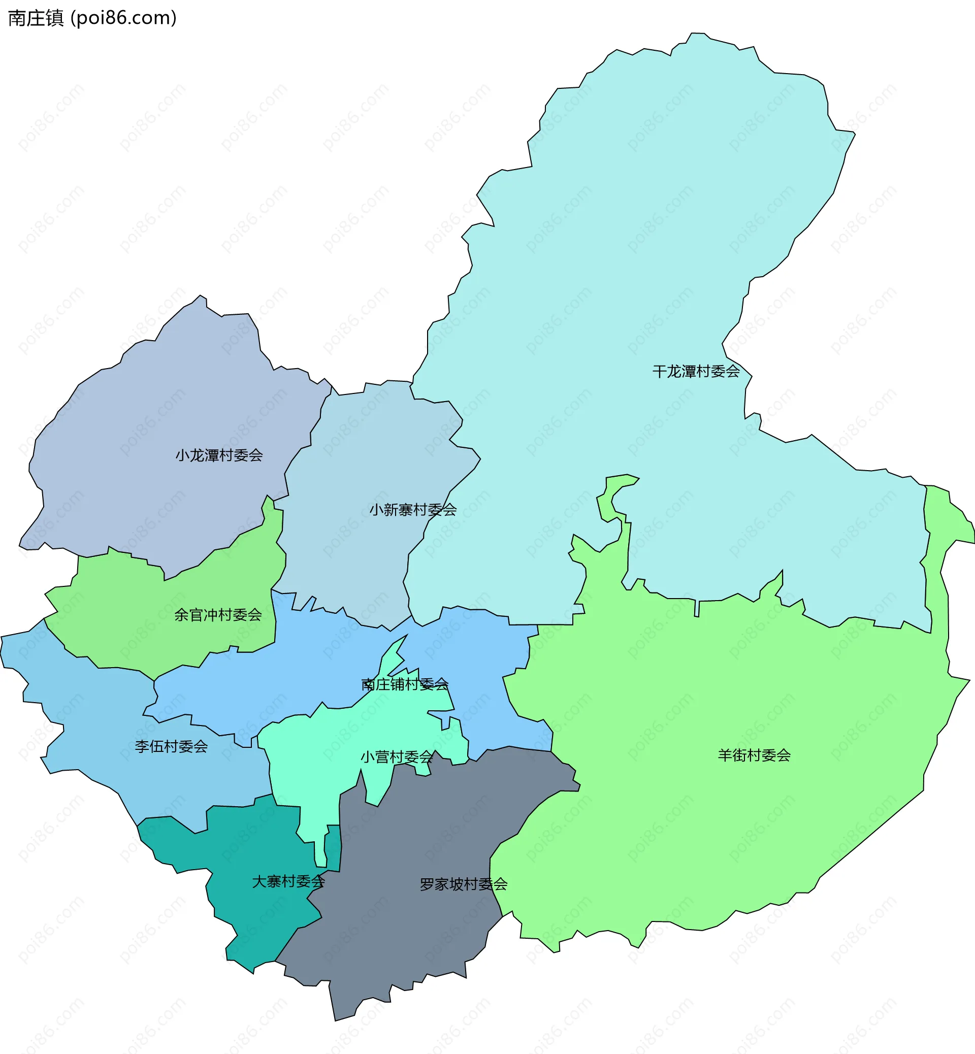 南庄镇边界地图(五级行政区划)