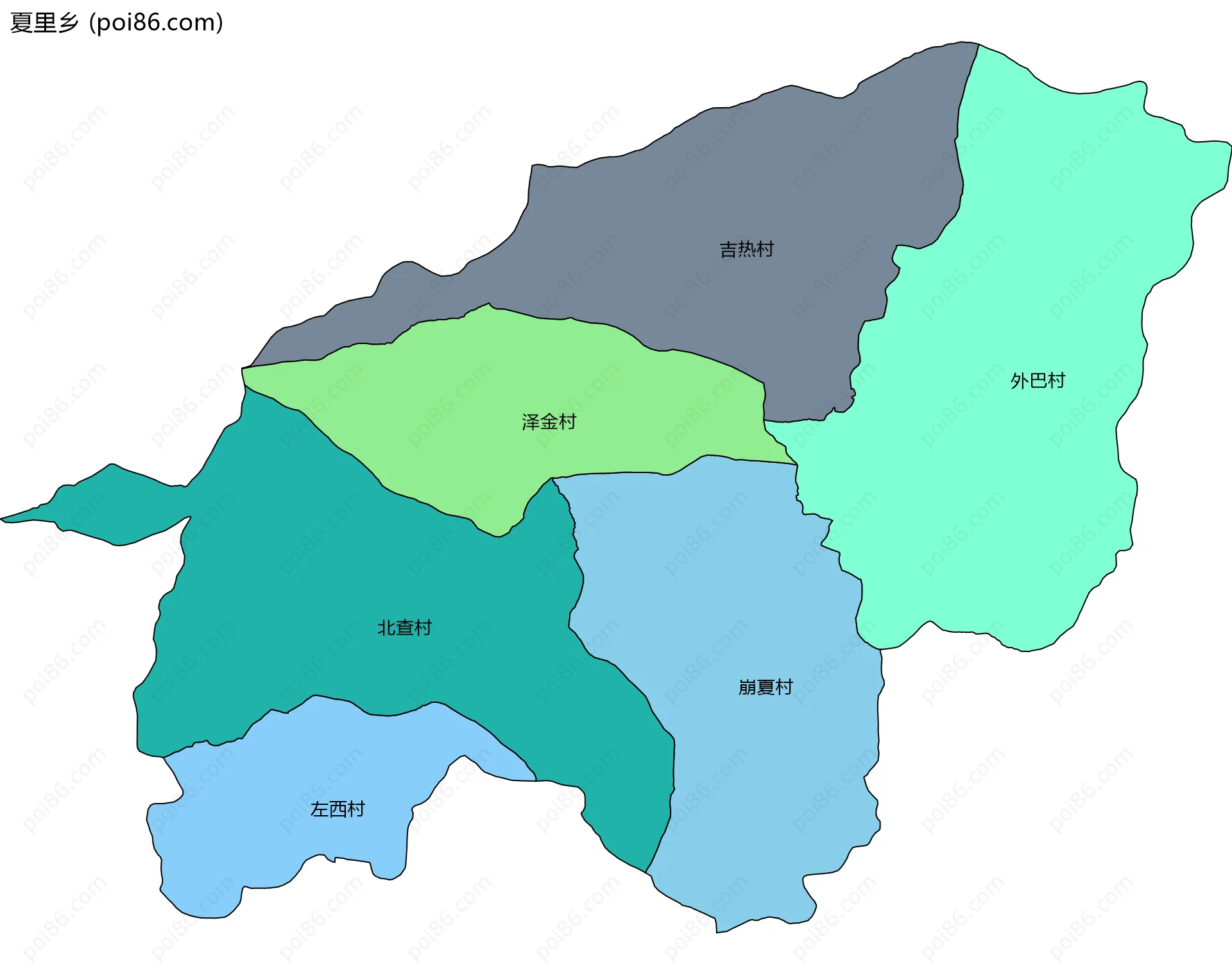 夏里乡边界地图(五级行政区划)