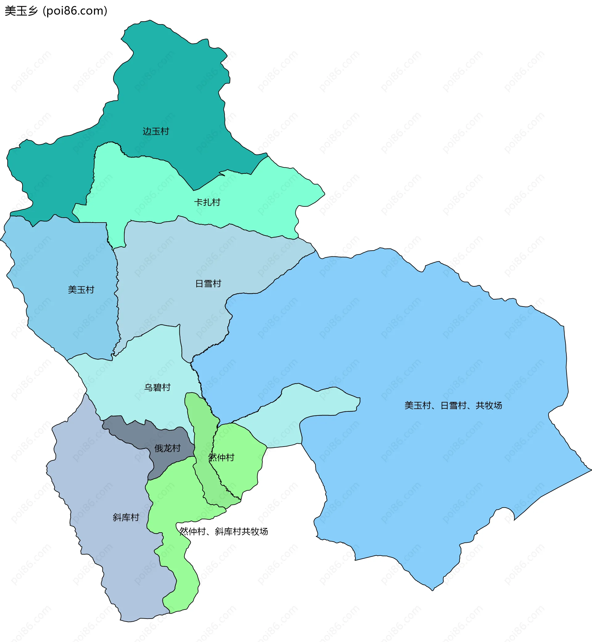 美玉乡边界地图(五级行政区划)