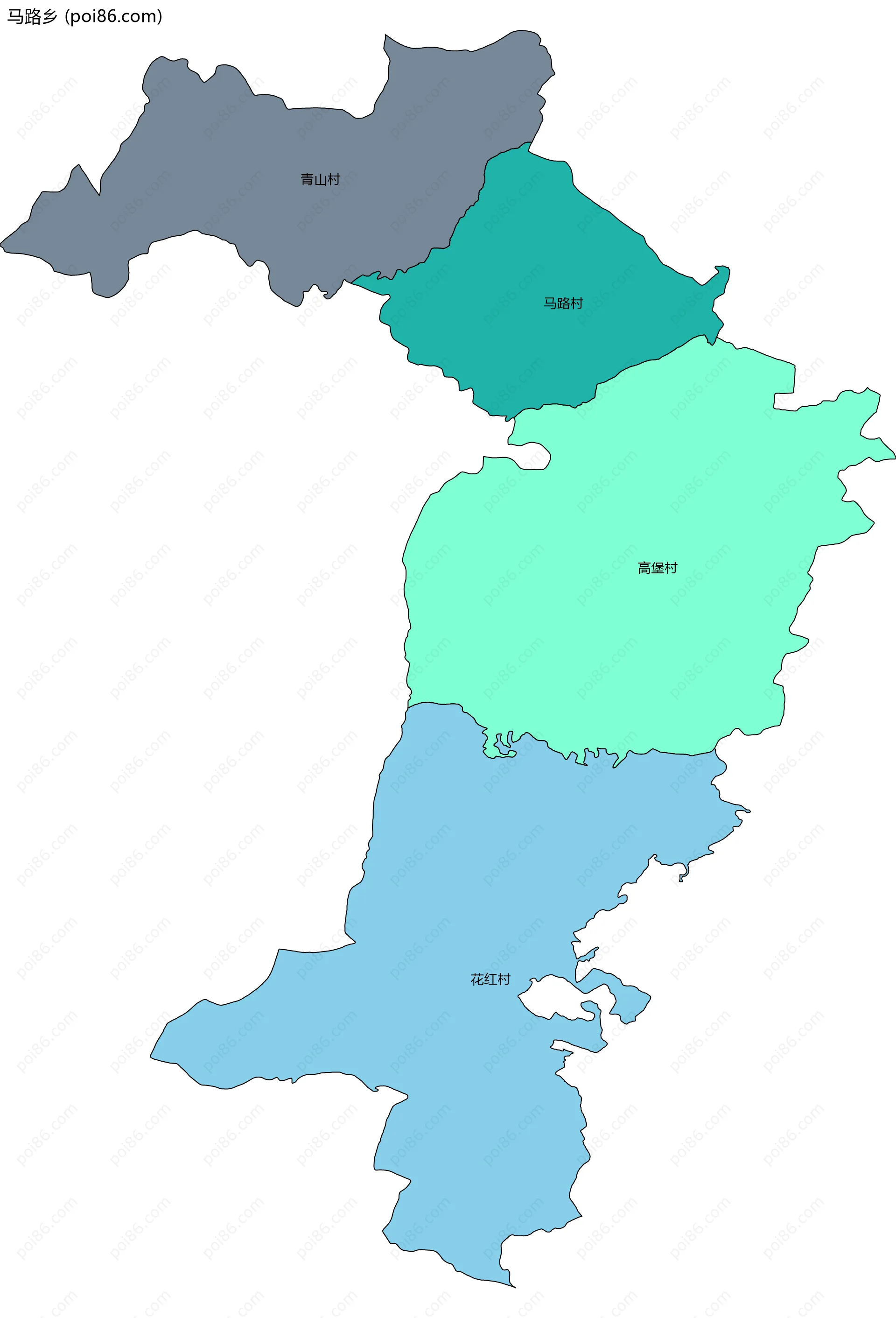 马路乡边界地图(五级行政区划)