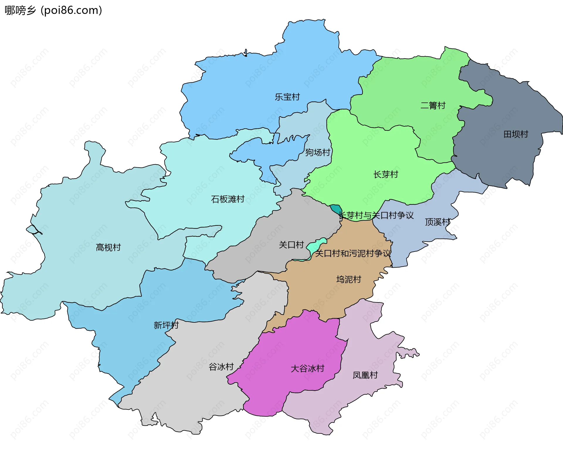 哪嗙乡边界地图(五级行政区划)