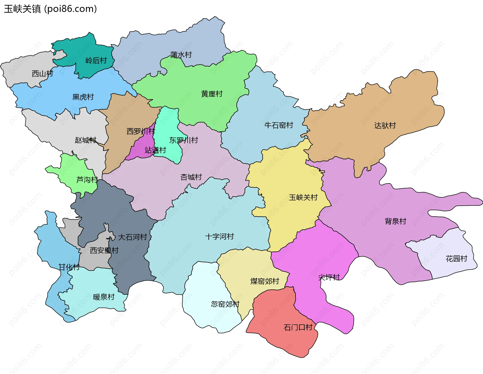 玉峡关镇边界地图(五级行政区划)