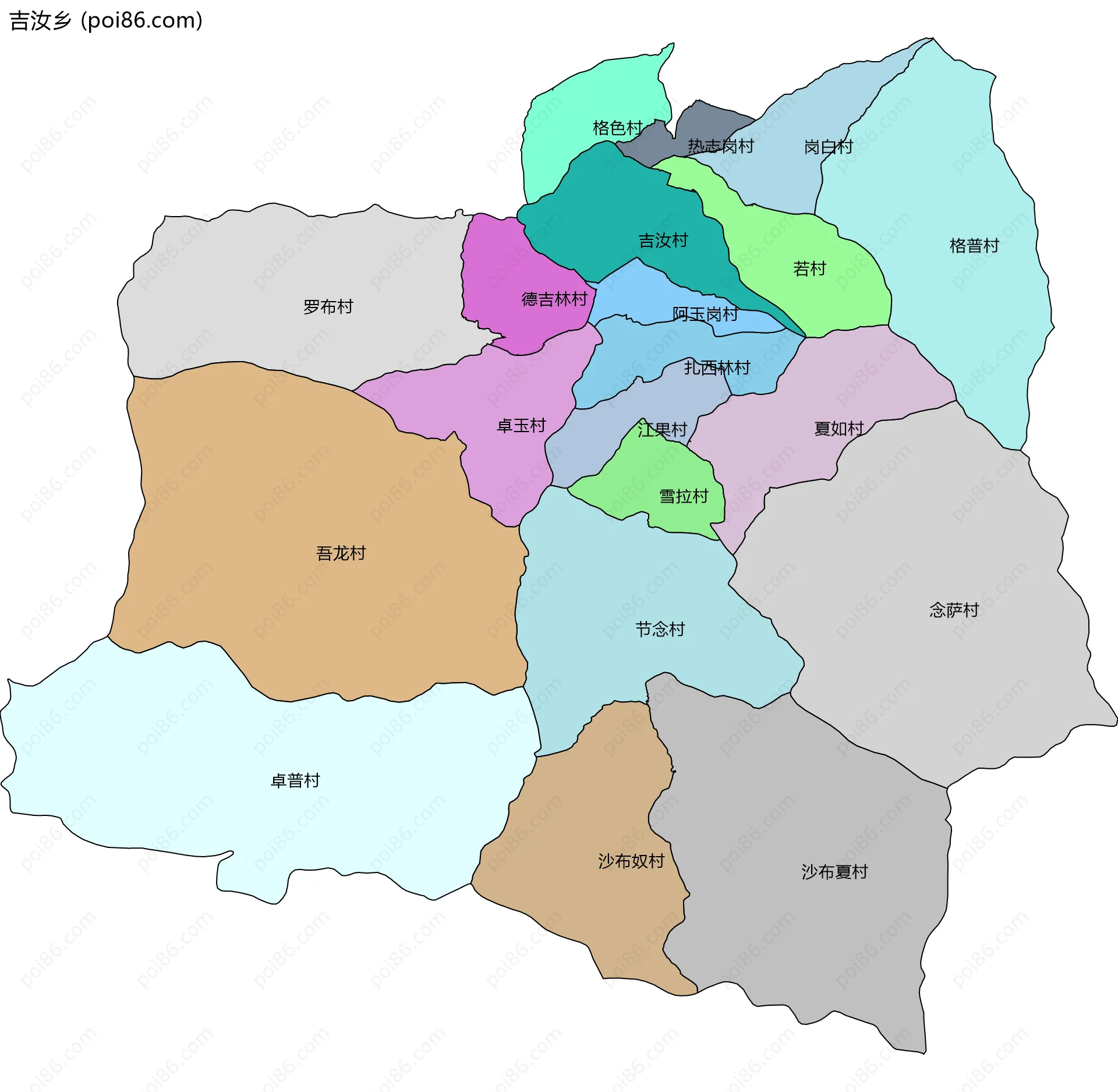 吉汝乡边界地图(五级行政区划)