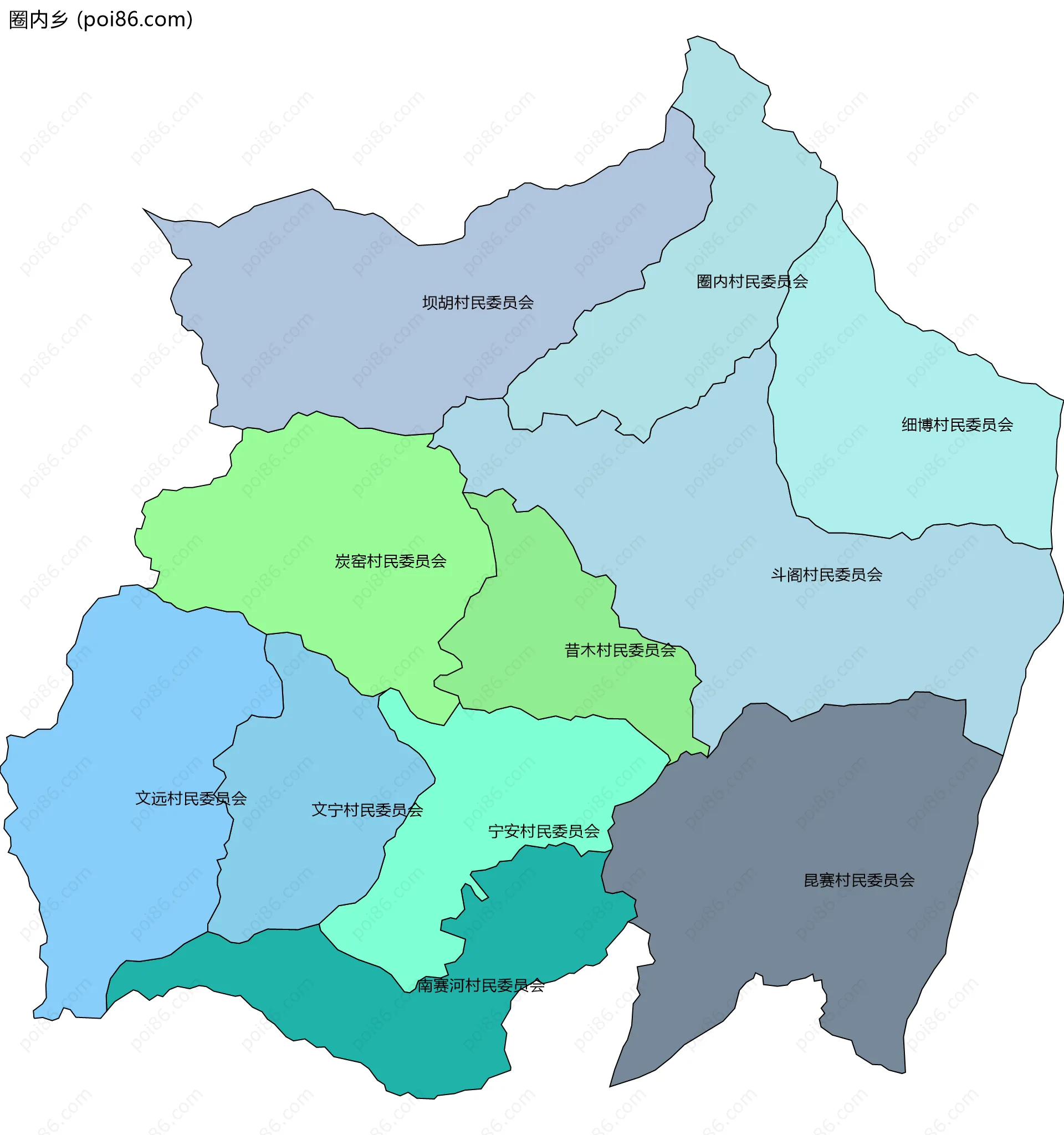 圈内乡边界地图(五级行政区划)