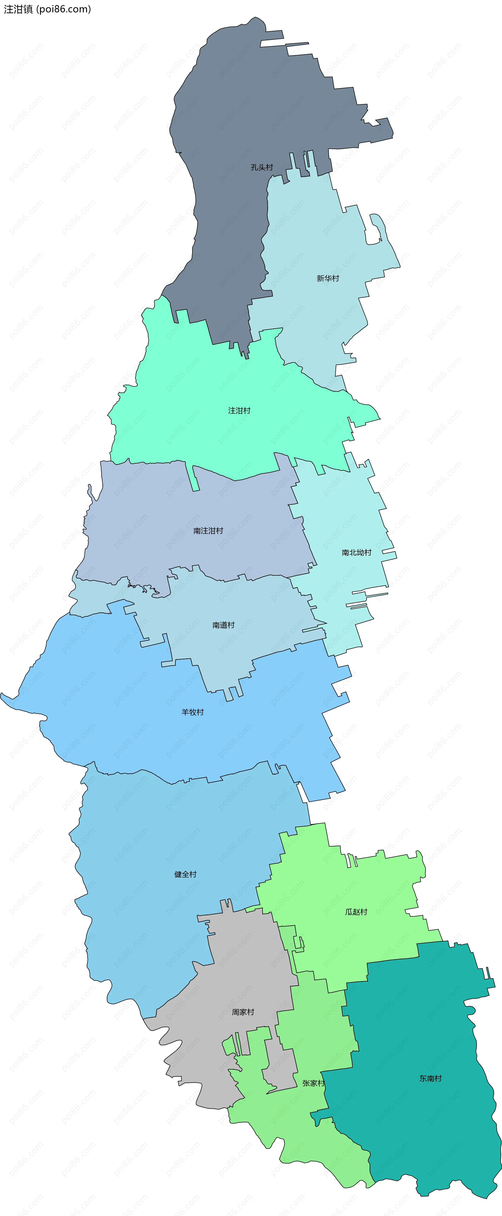 注泔镇边界地图(五级行政区划)