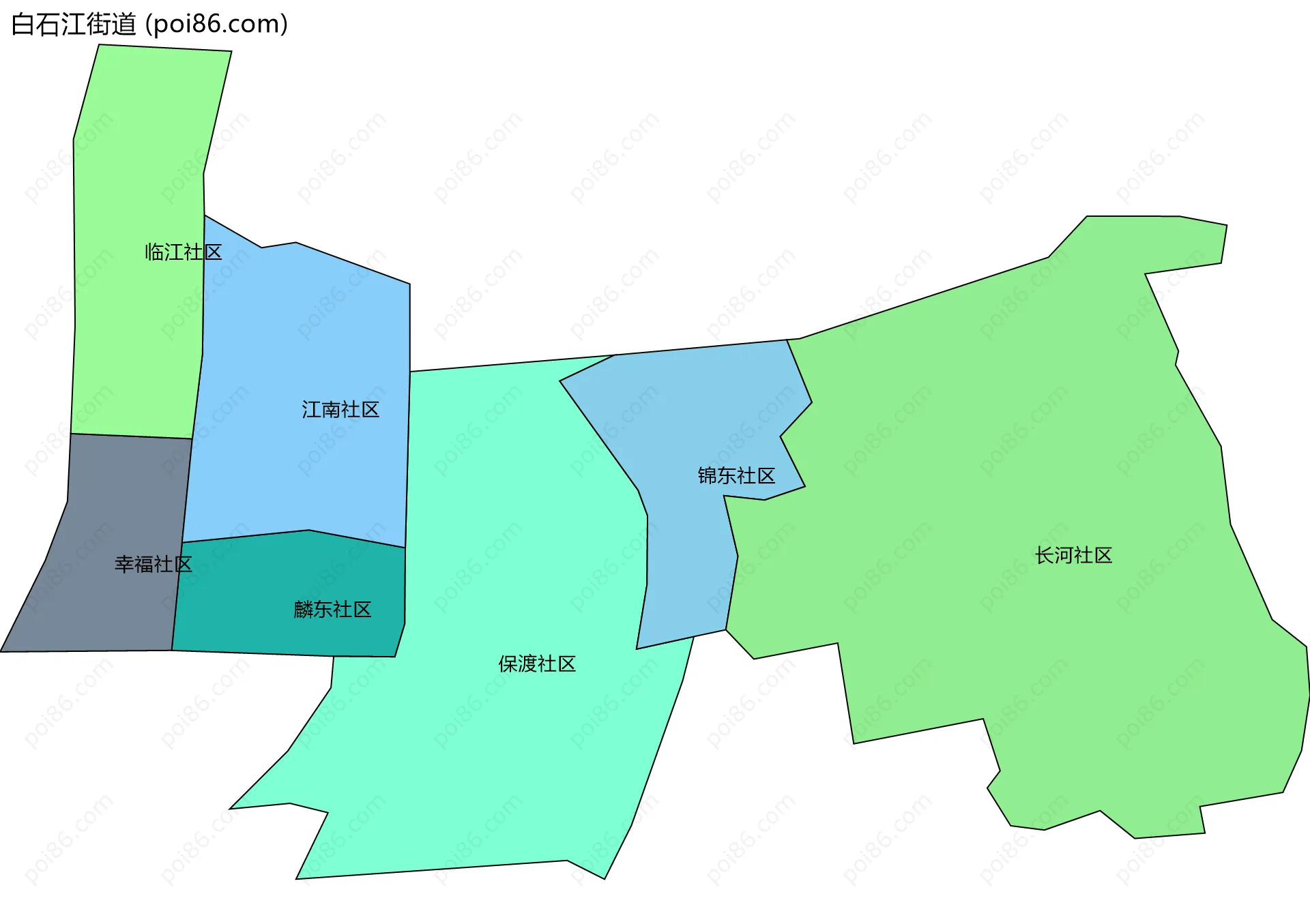 白石江街道边界地图(五级行政区划)