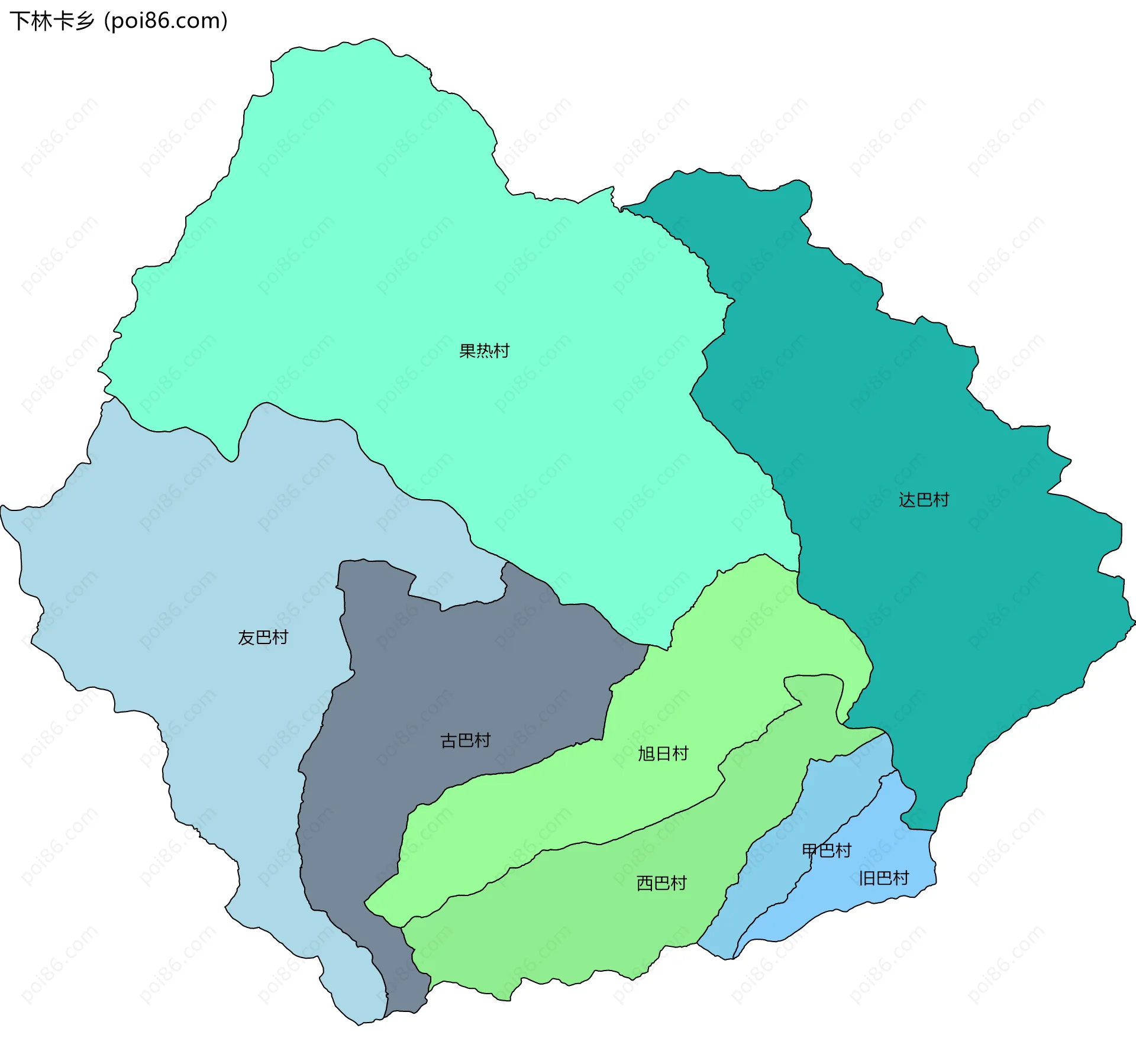下林卡乡边界地图(五级行政区划)