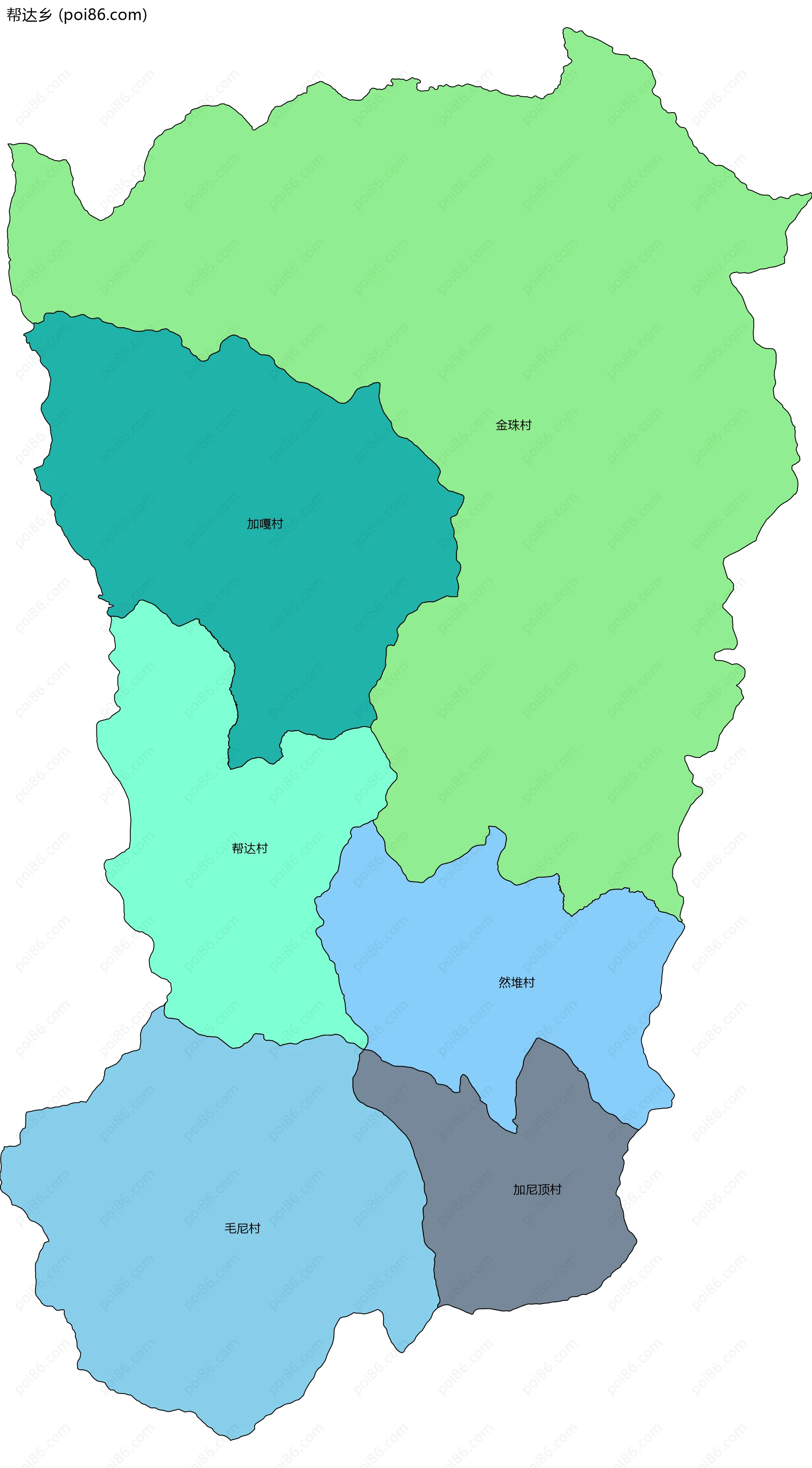 帮达乡边界地图(五级行政区划)