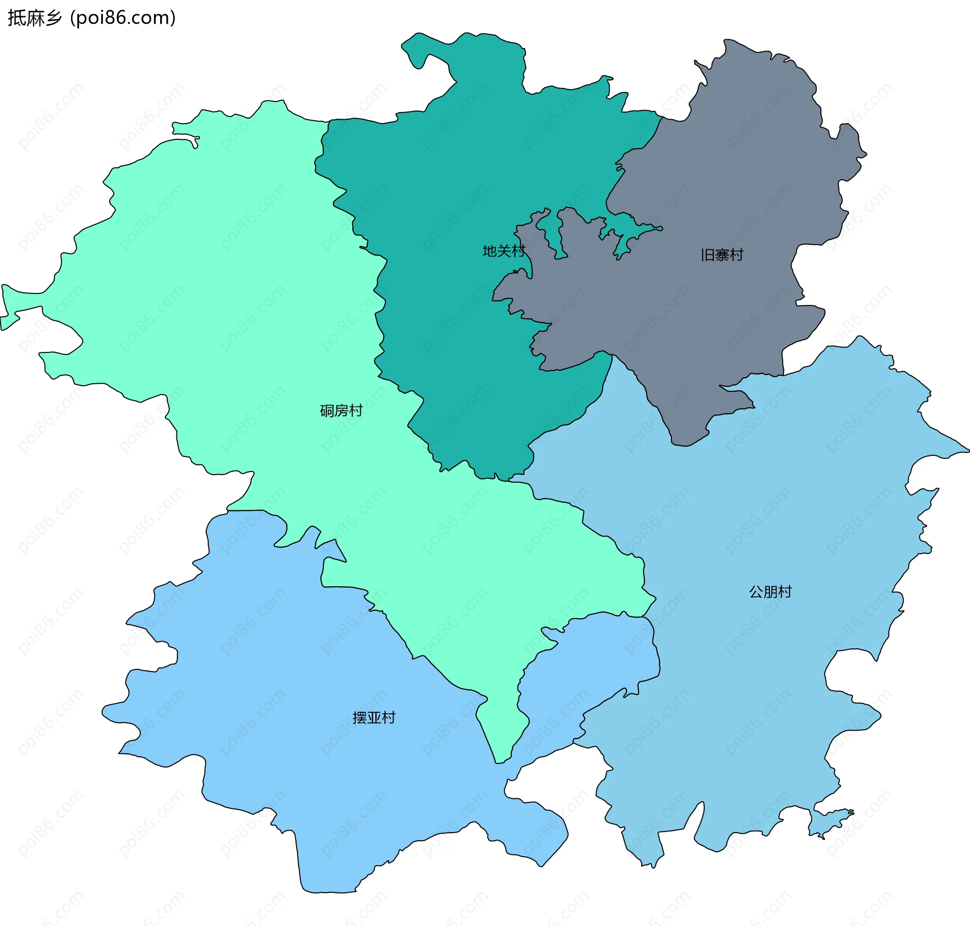 抵麻乡边界地图(五级行政区划)