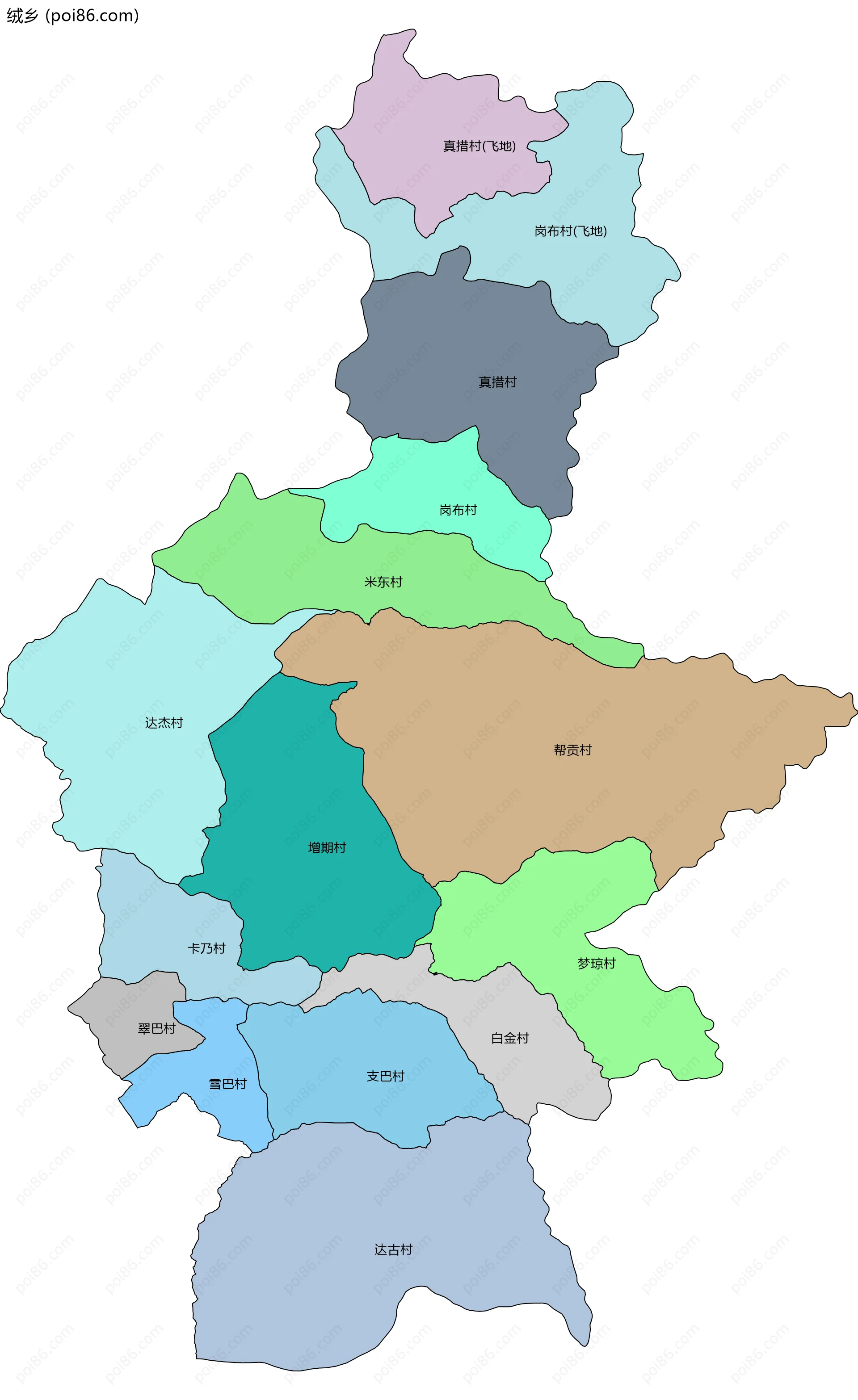 绒乡边界地图(五级行政区划)