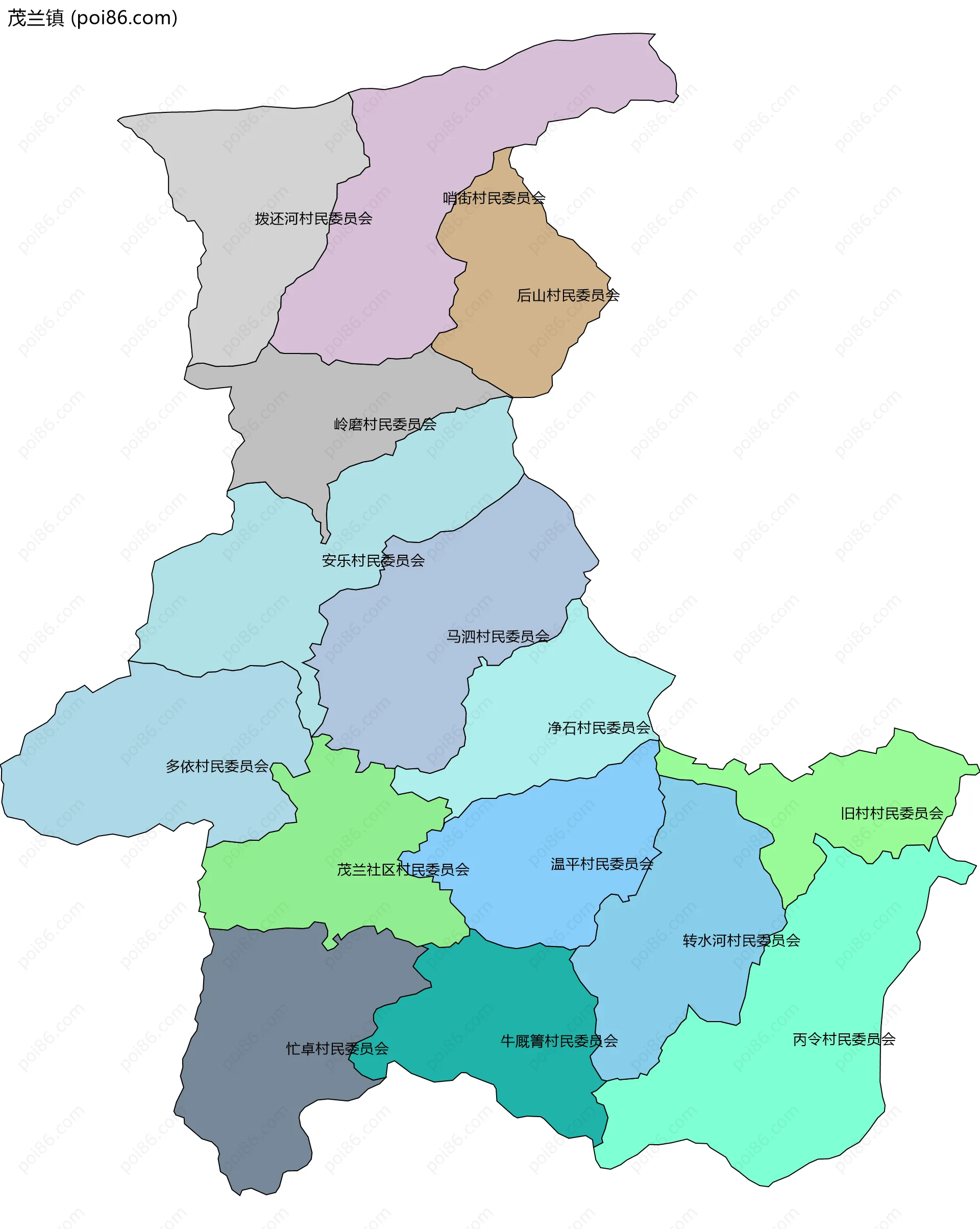 茂兰镇边界地图(五级行政区划)