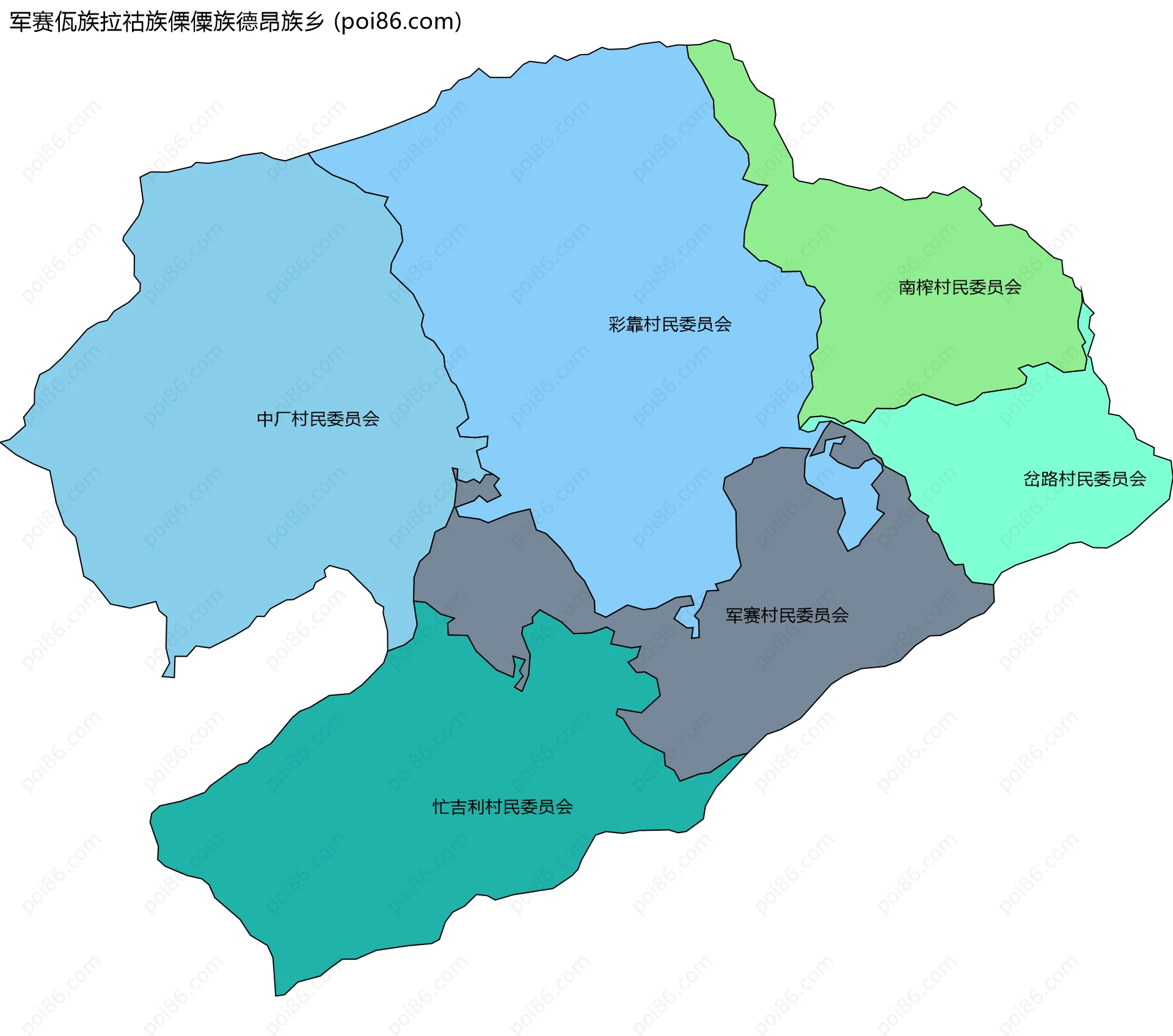 军赛佤族拉祜族傈僳族德昂族乡边界地图(五级行政区划)