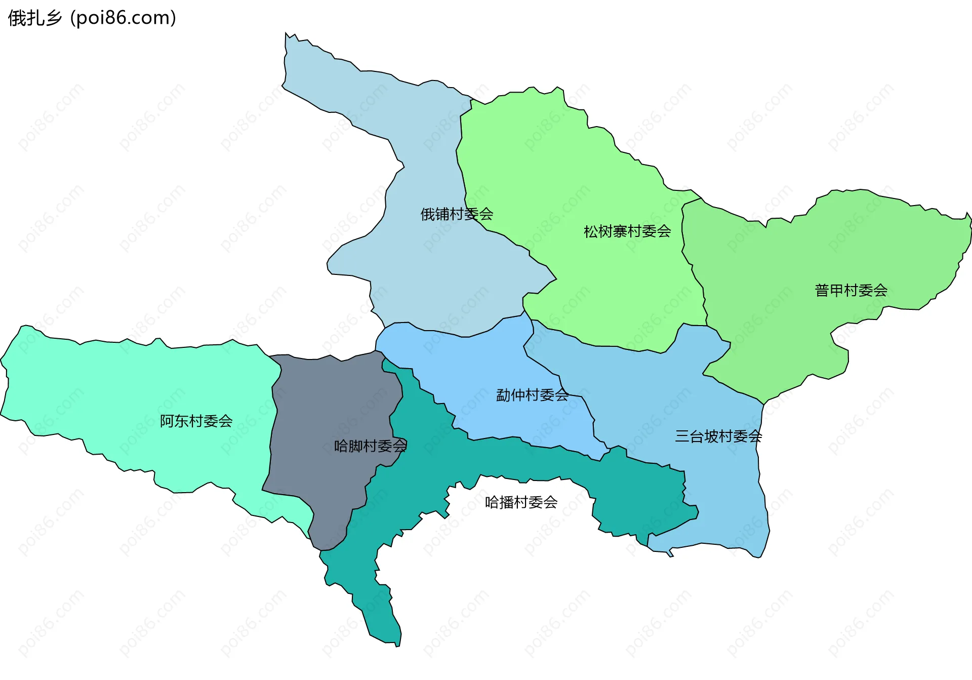 俄扎乡边界地图(五级行政区划)