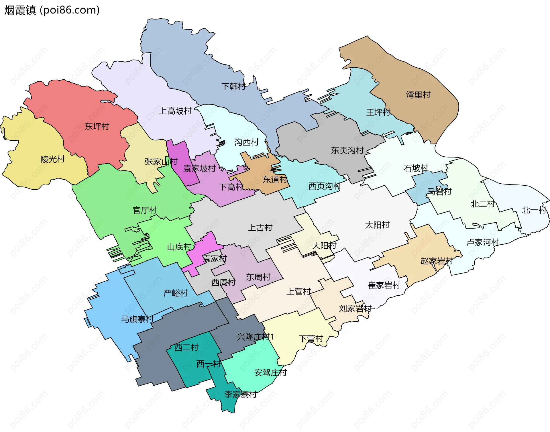 烟霞镇边界地图(五级行政区划)