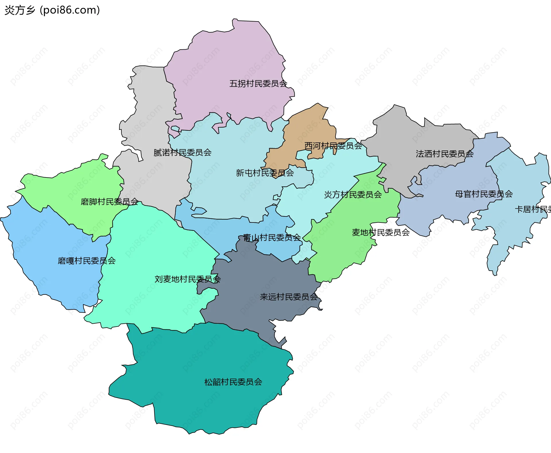 炎方乡边界地图(五级行政区划)