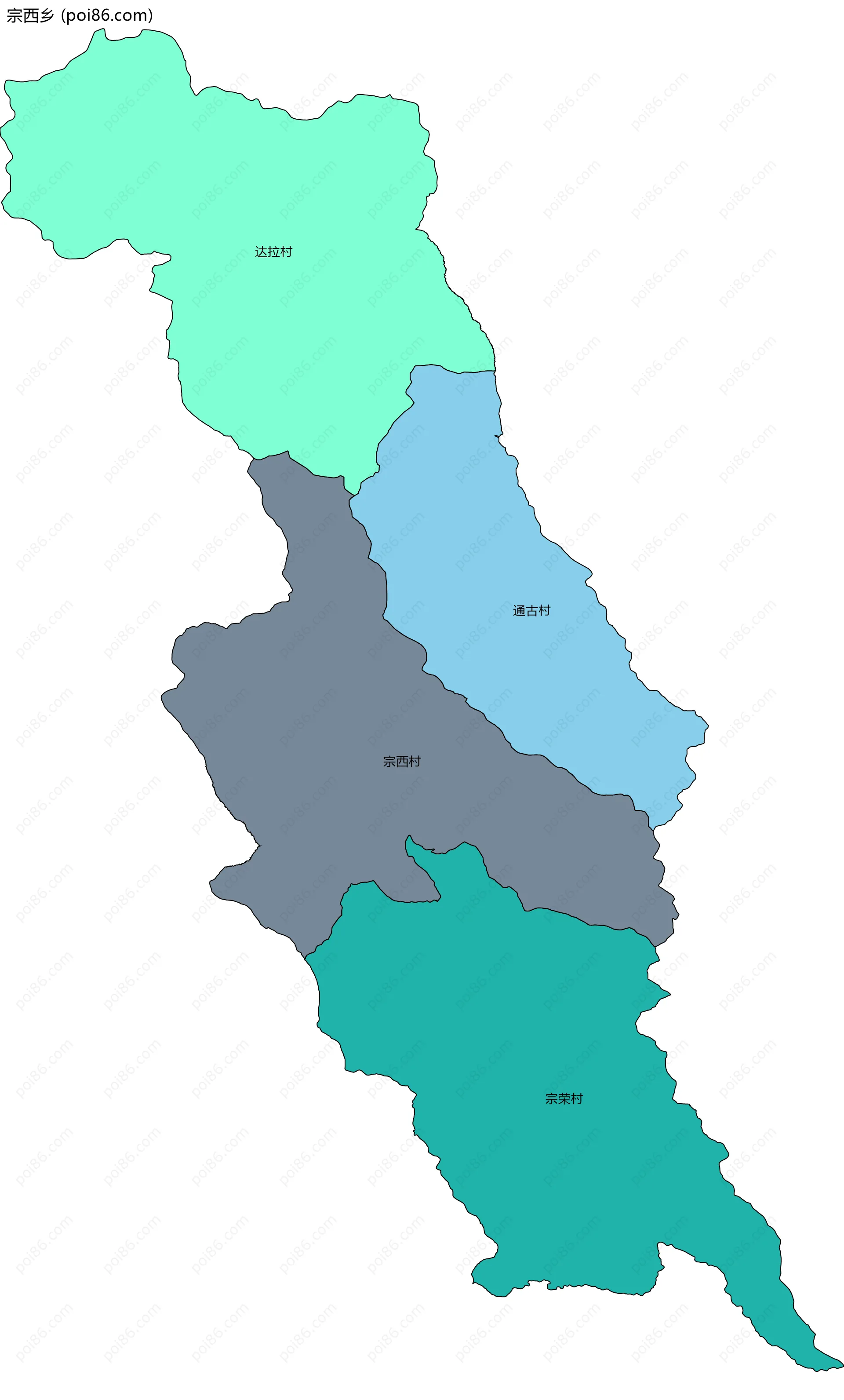 宗西乡边界地图(五级行政区划)