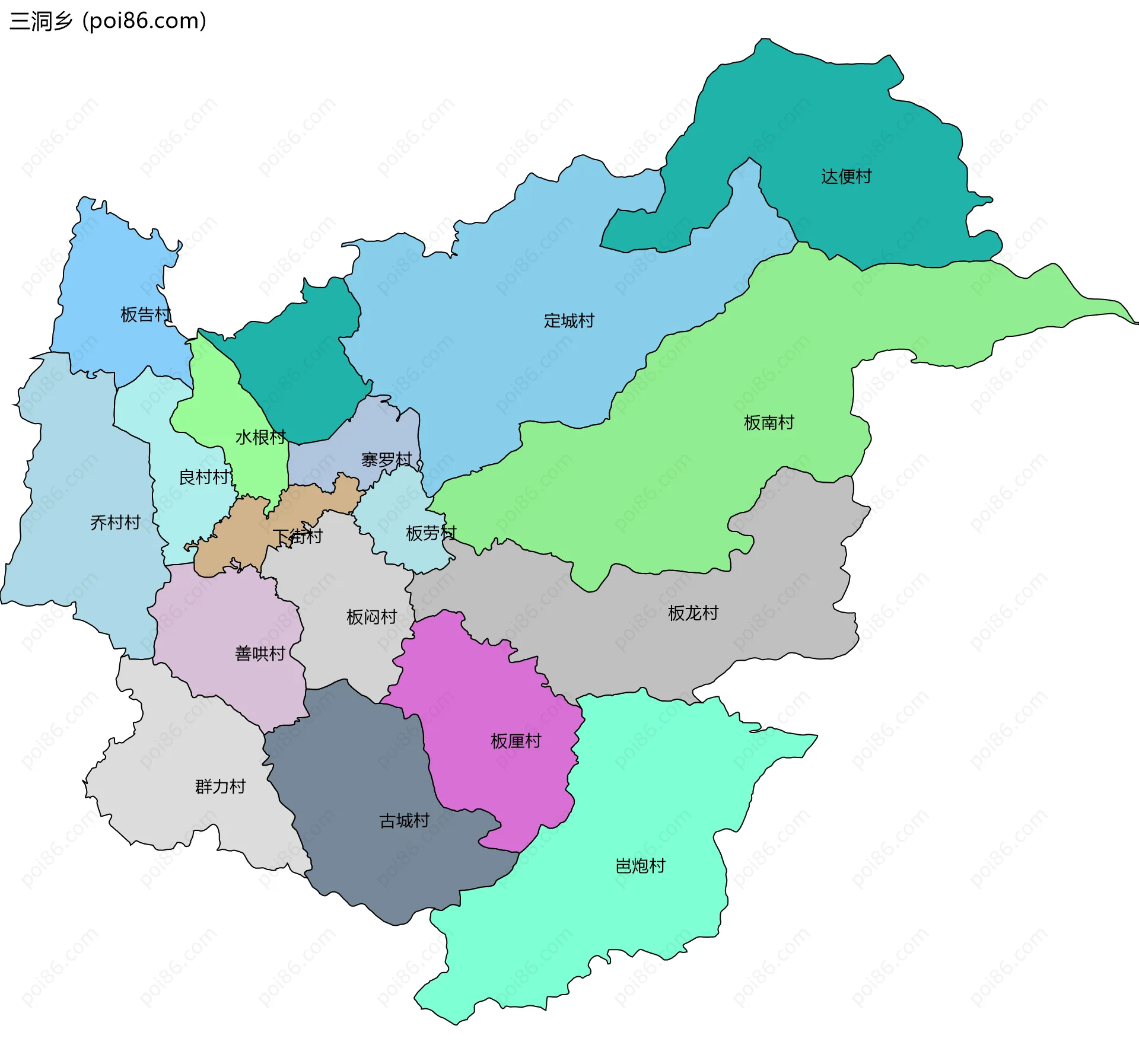 三洞乡边界地图(五级行政区划)