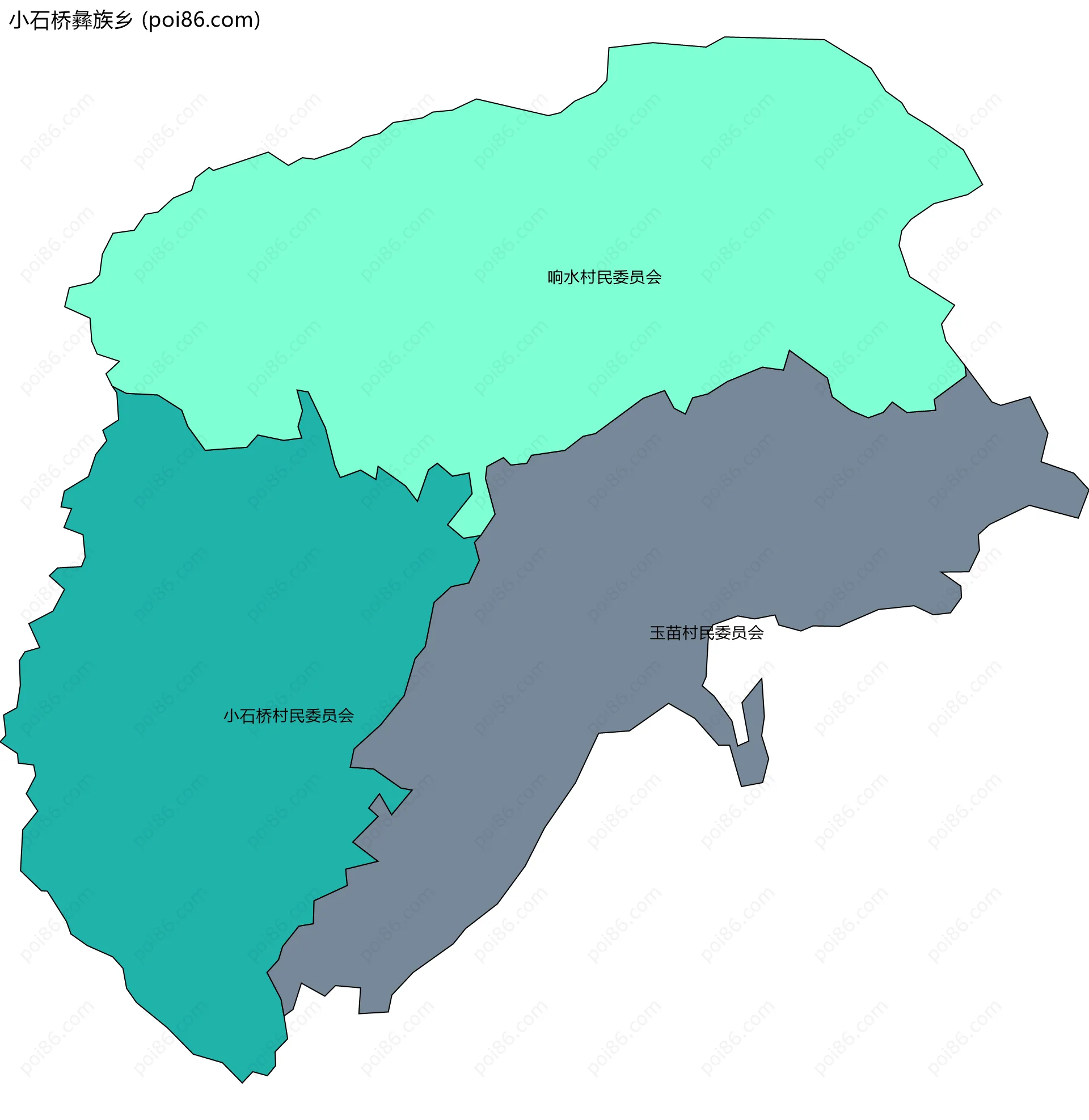 小石桥彝族乡边界地图(五级行政区划)