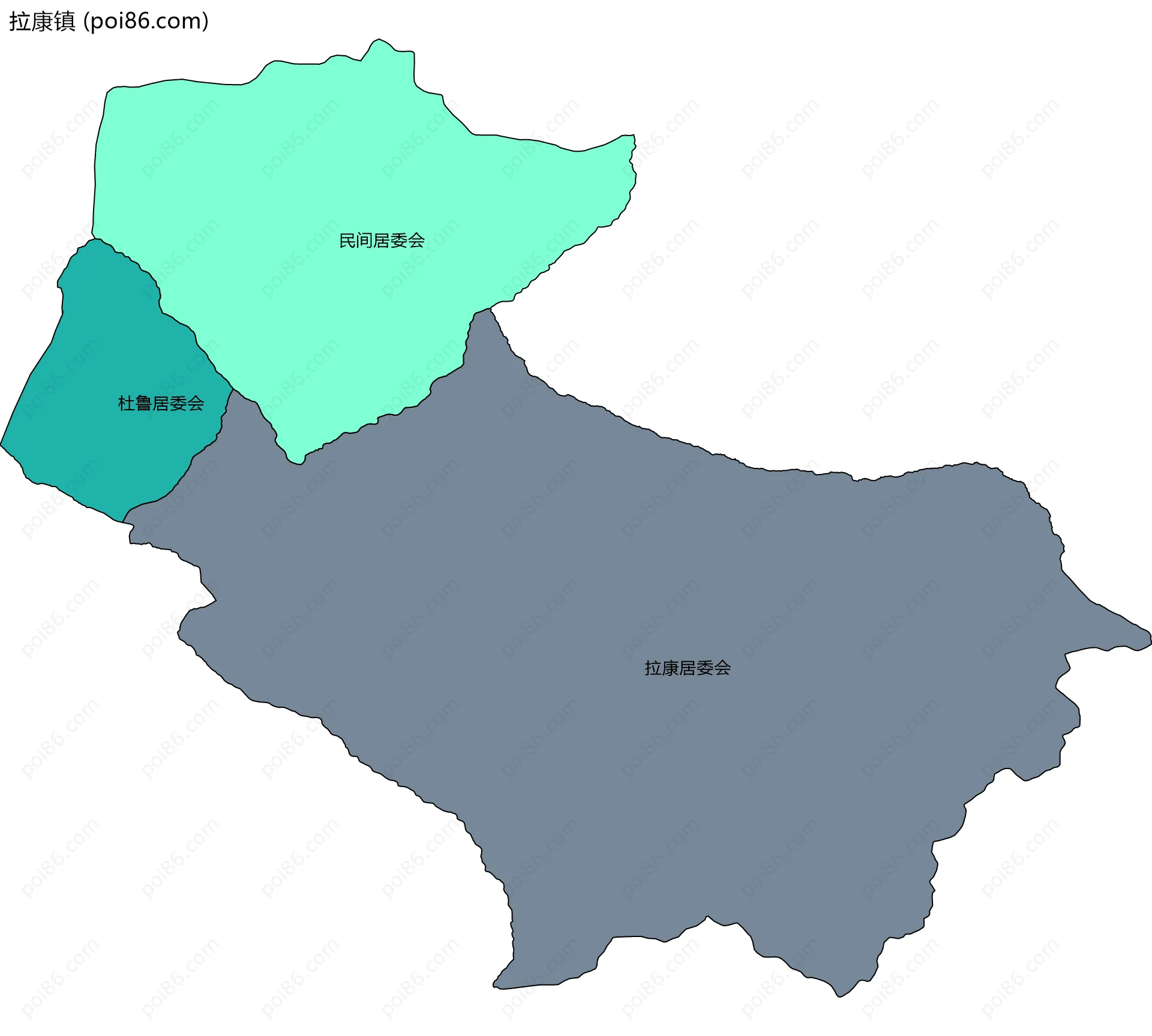 拉康镇边界地图(五级行政区划)