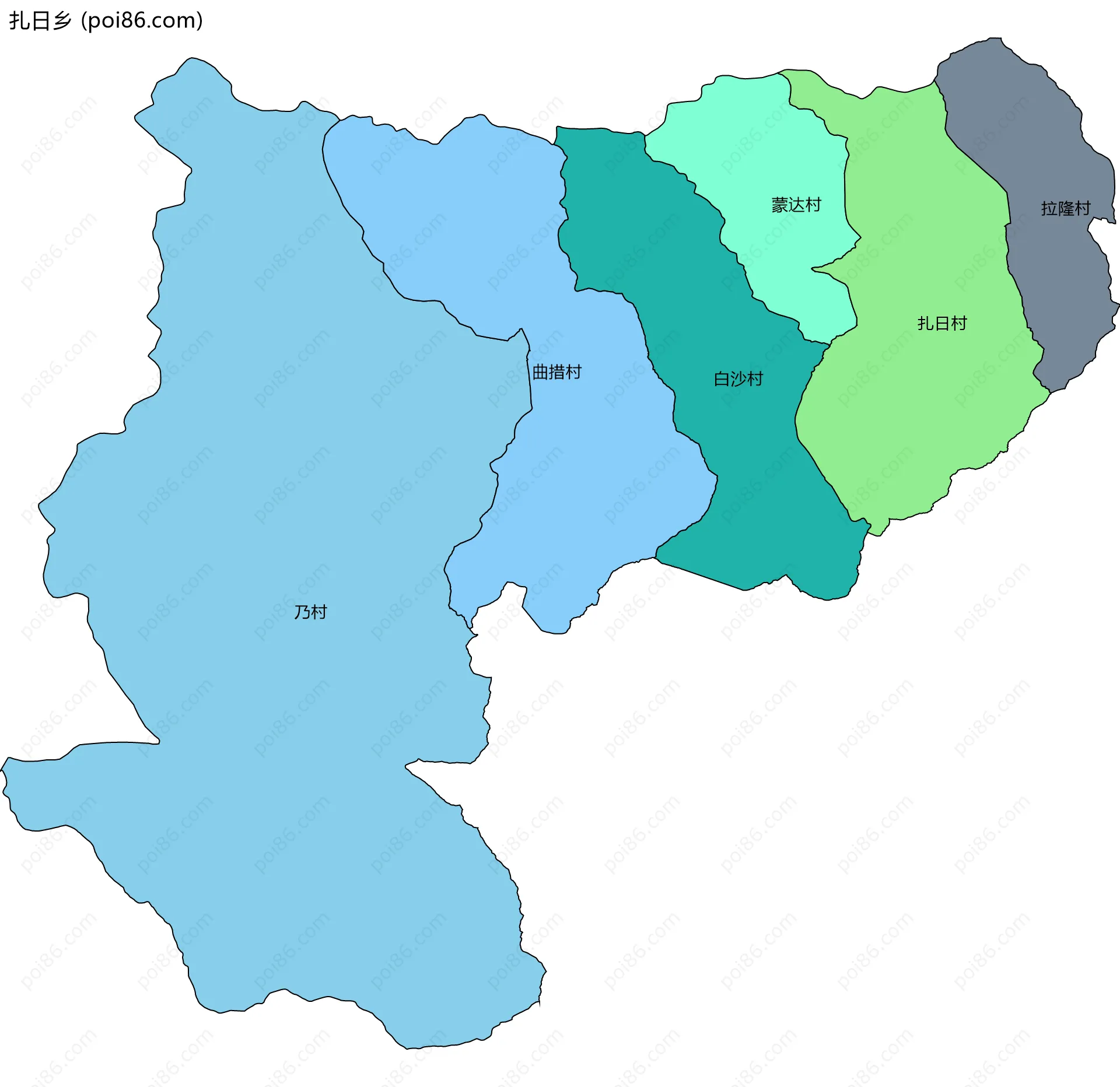扎日乡边界地图(五级行政区划)