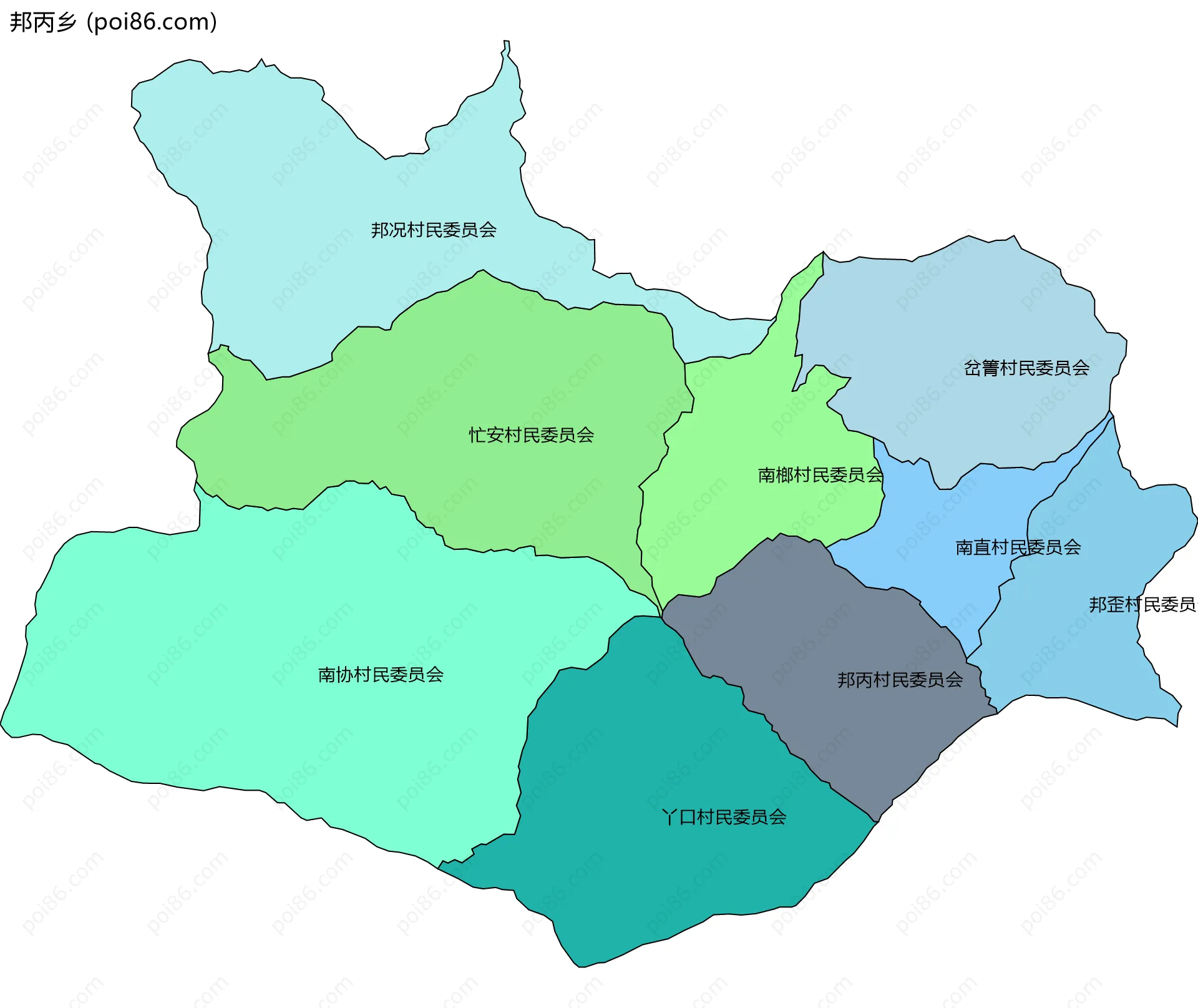 邦丙乡边界地图(五级行政区划)