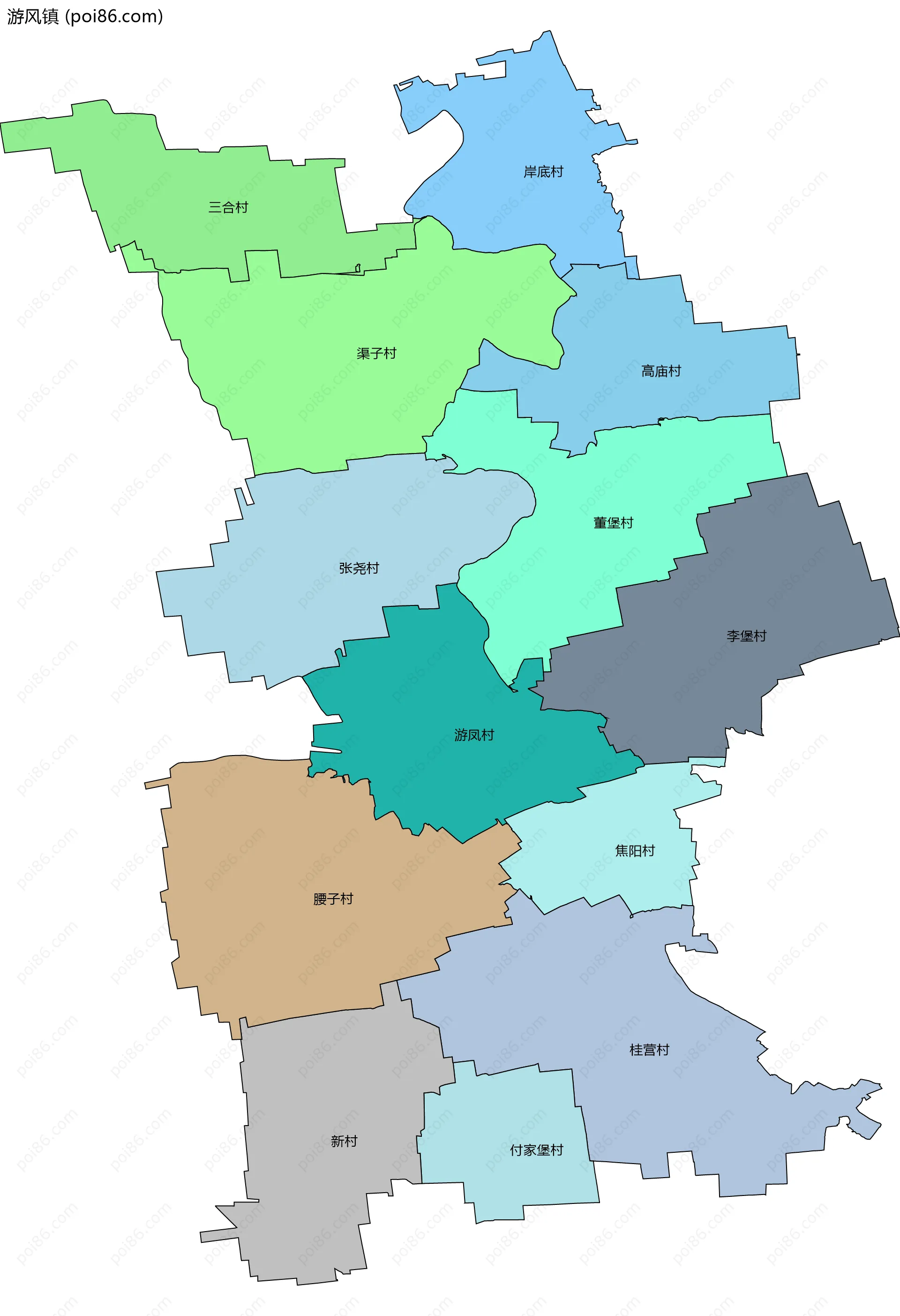 游风镇边界地图(五级行政区划)
