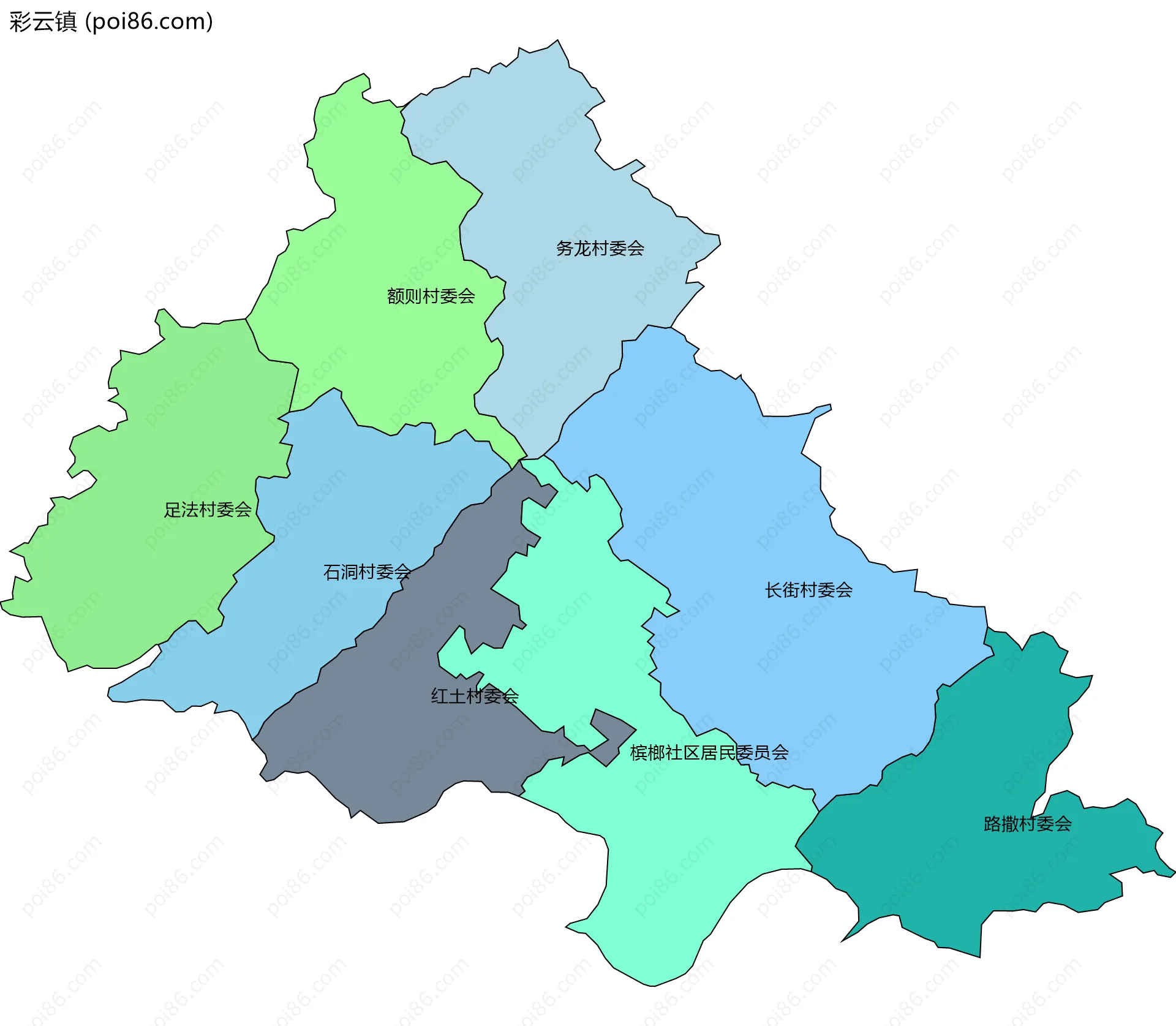 彩云镇边界地图(五级行政区划)