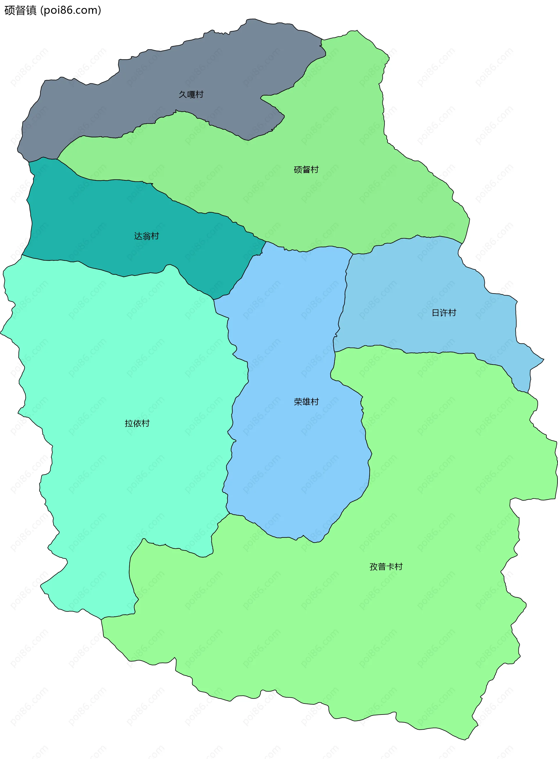 硕督镇边界地图(五级行政区划)