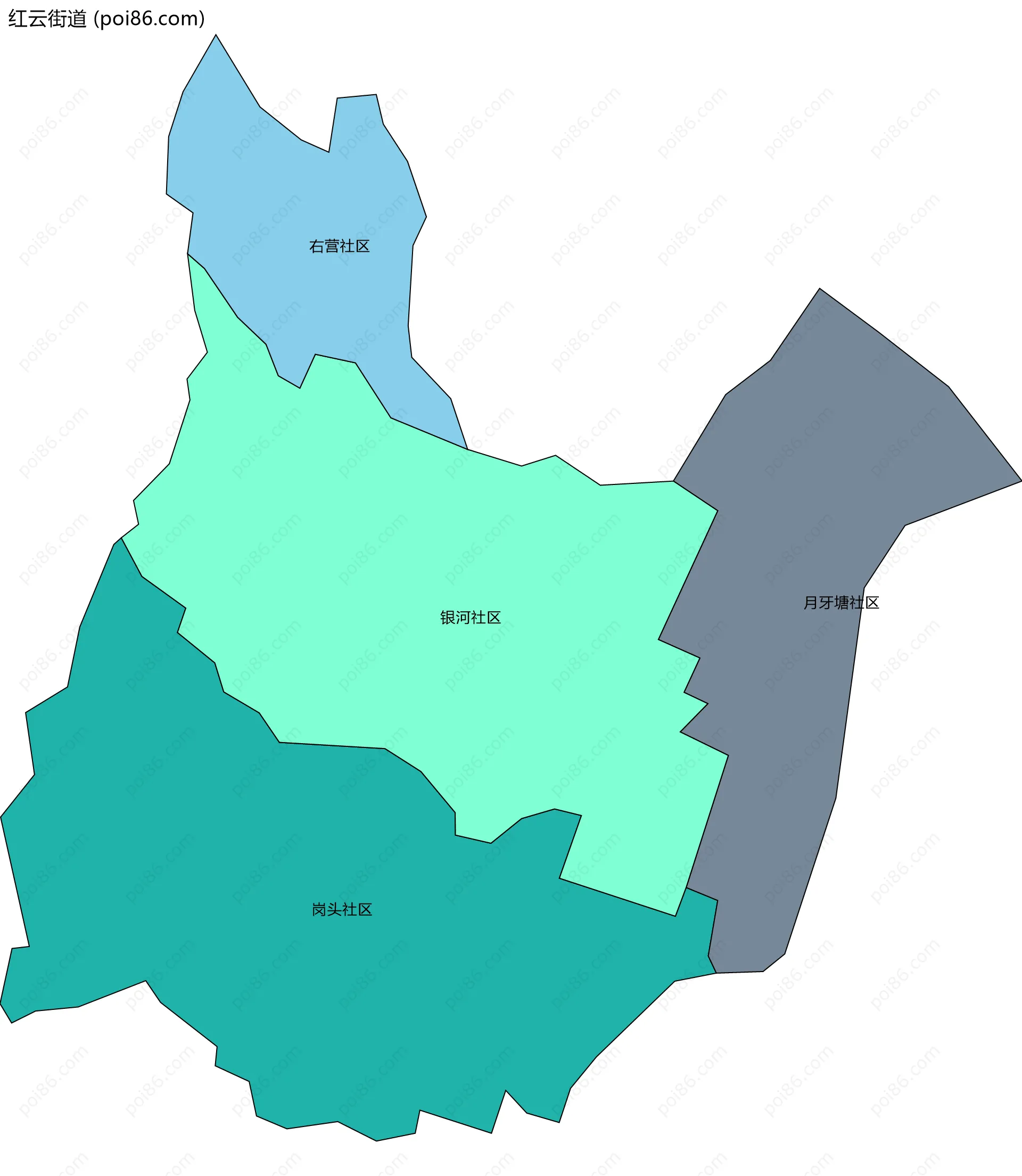 红云街道边界地图(五级行政区划)