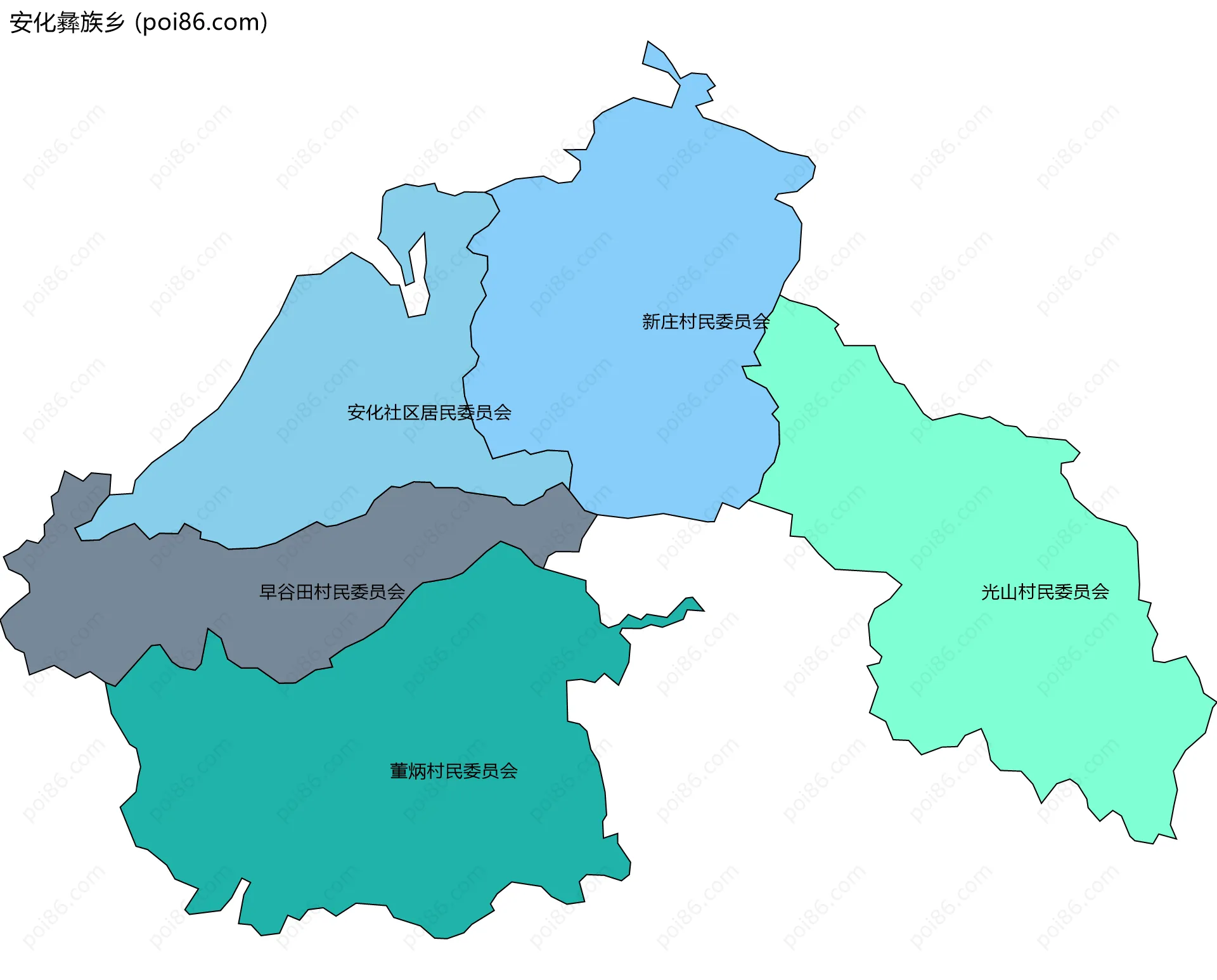 安化彝族乡边界地图(五级行政区划)