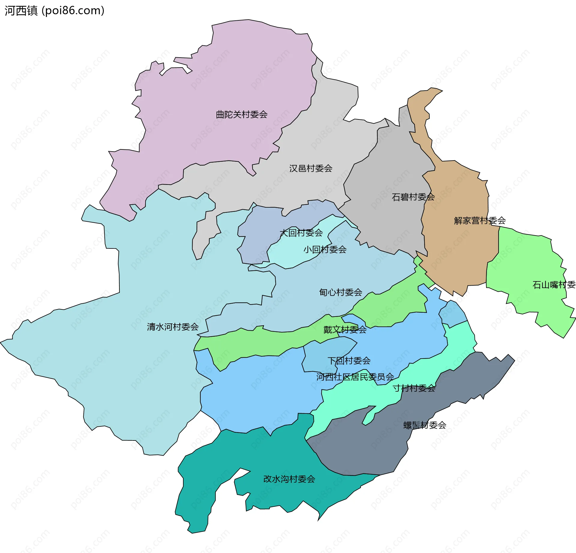 河西镇边界地图(五级行政区划)