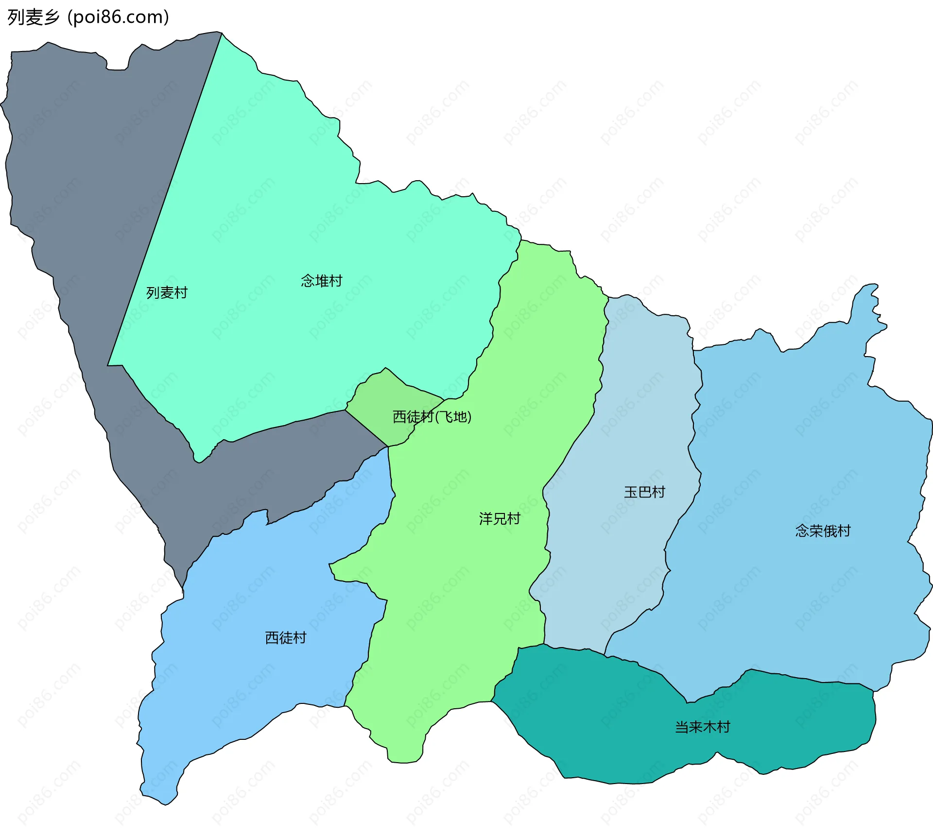 列麦乡边界地图(五级行政区划)
