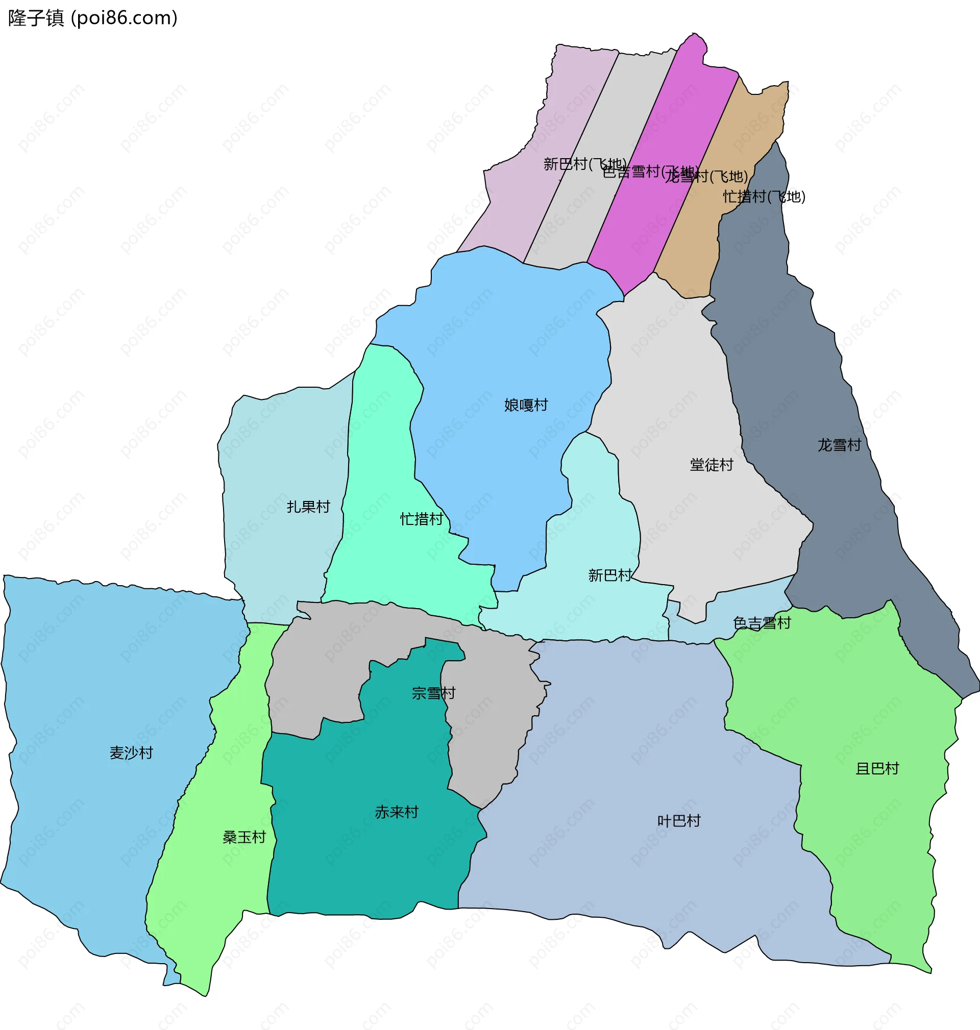 隆子镇边界地图(五级行政区划)
