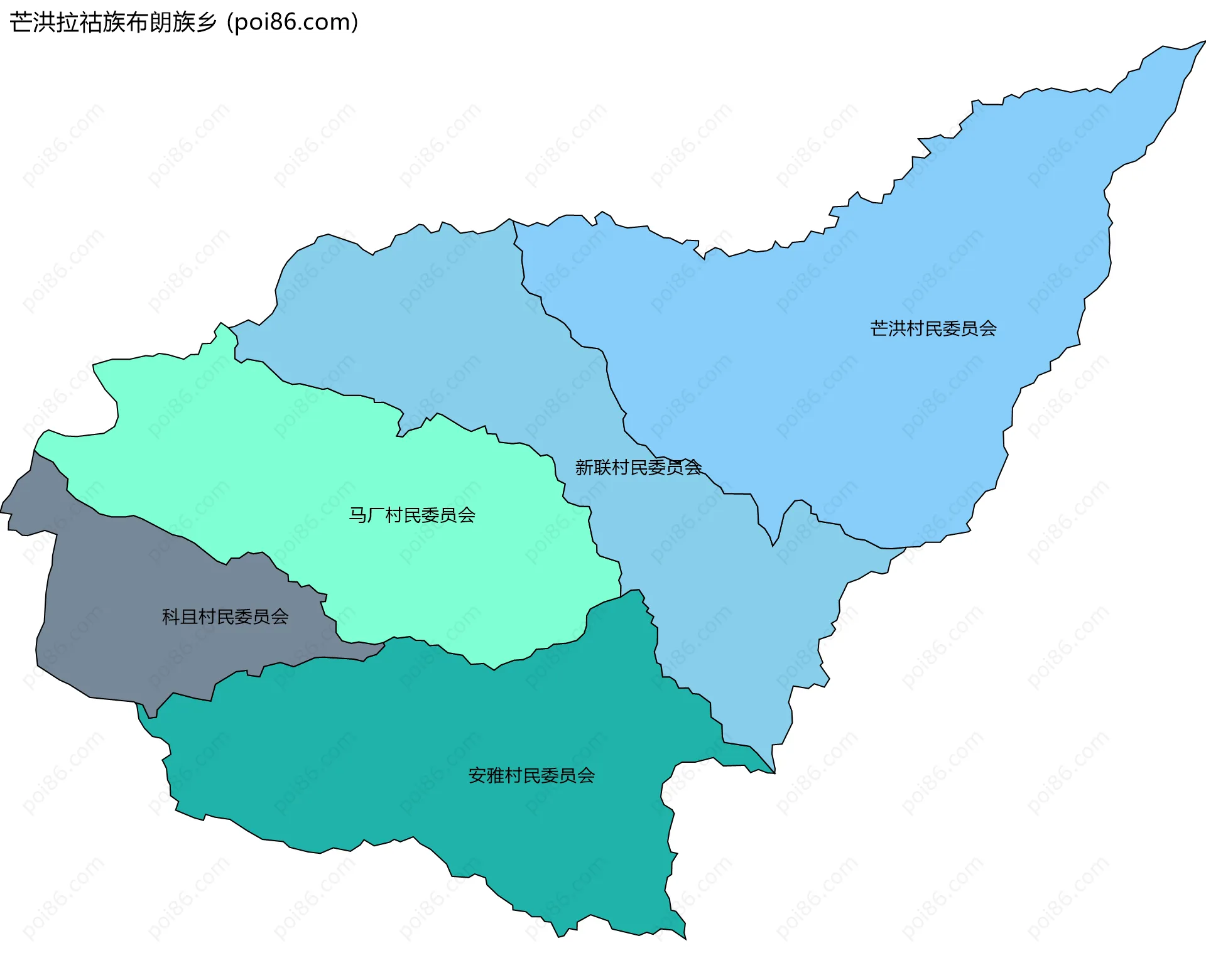 芒洪拉祜族布朗族乡边界地图(五级行政区划)