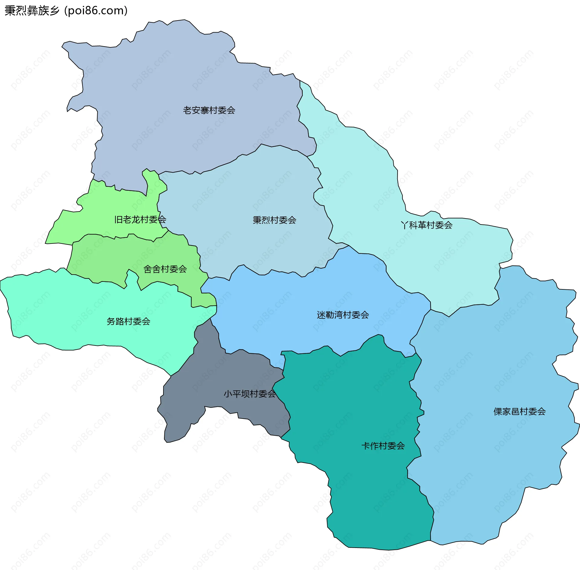 秉烈彝族乡边界地图(五级行政区划)