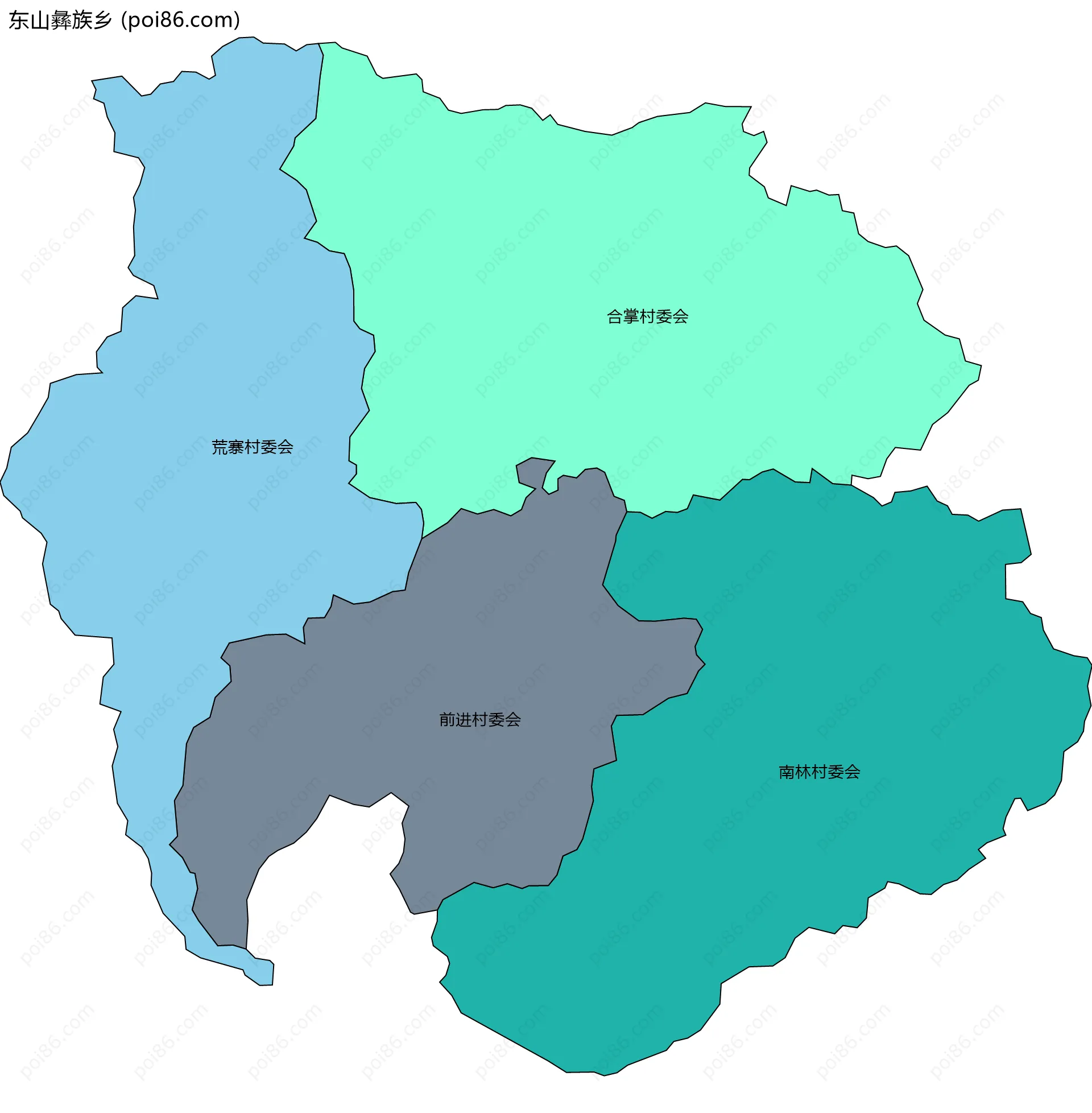 东山彝族乡边界地图(五级行政区划)