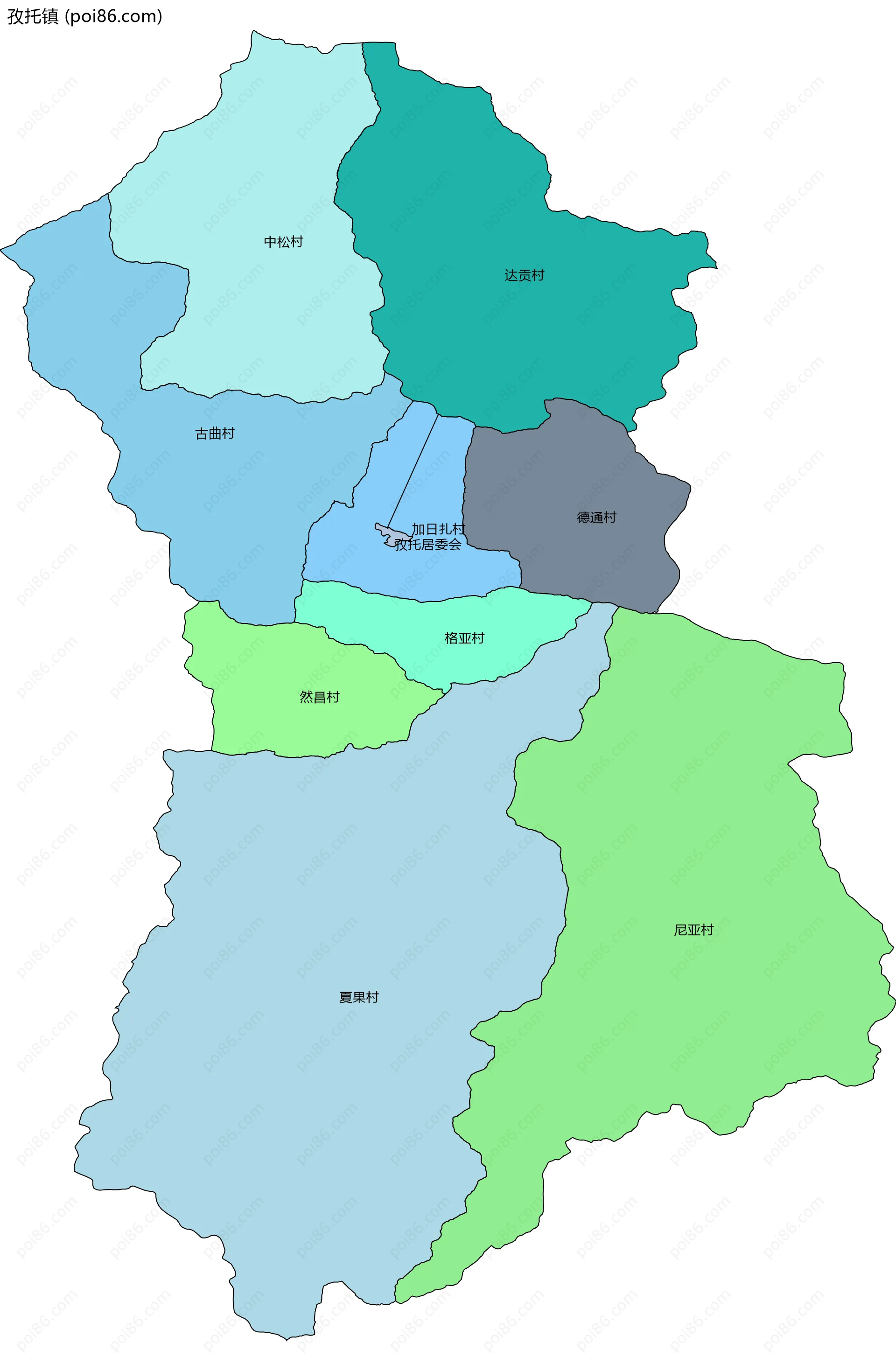 孜托镇边界地图(五级行政区划)