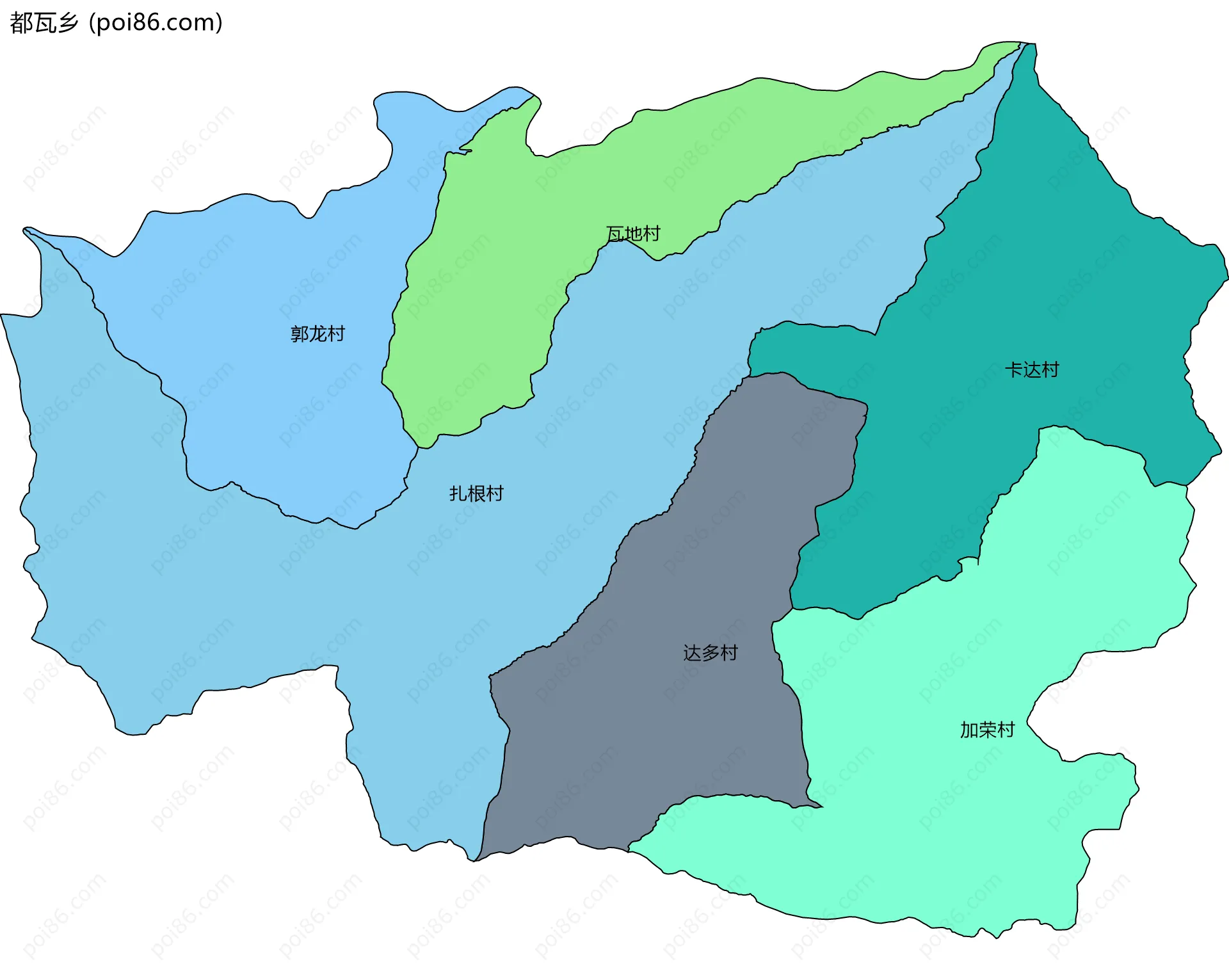都瓦乡边界地图(五级行政区划)
