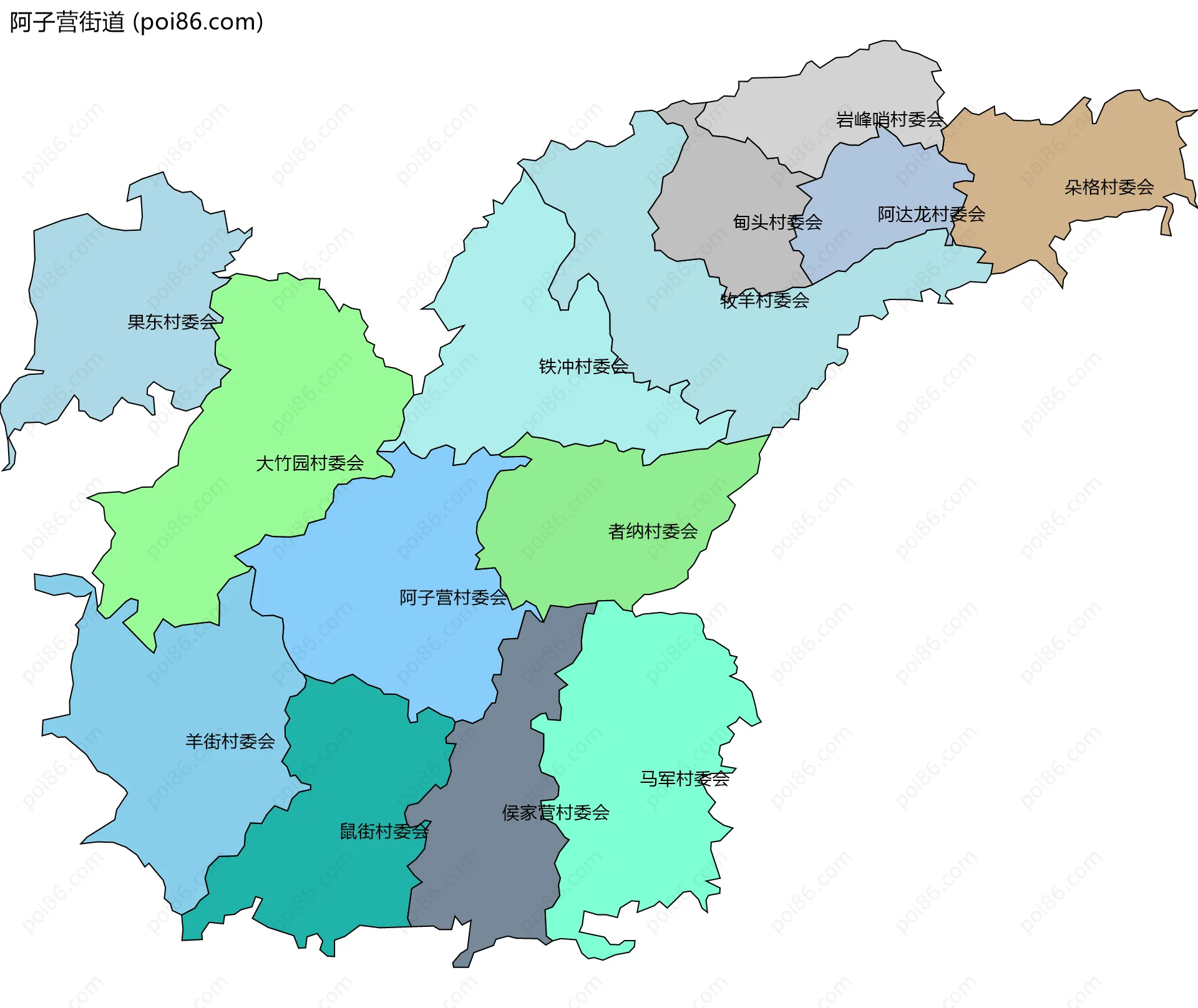 阿子营街道边界地图(五级行政区划)