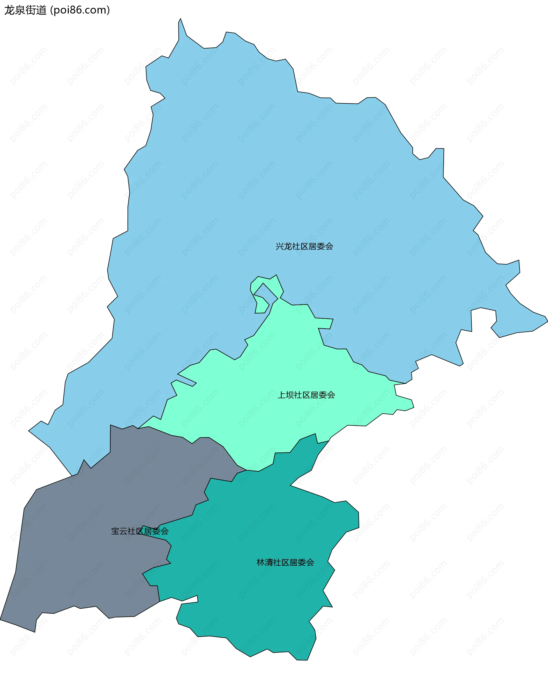 龙泉街道边界地图(五级行政区划)