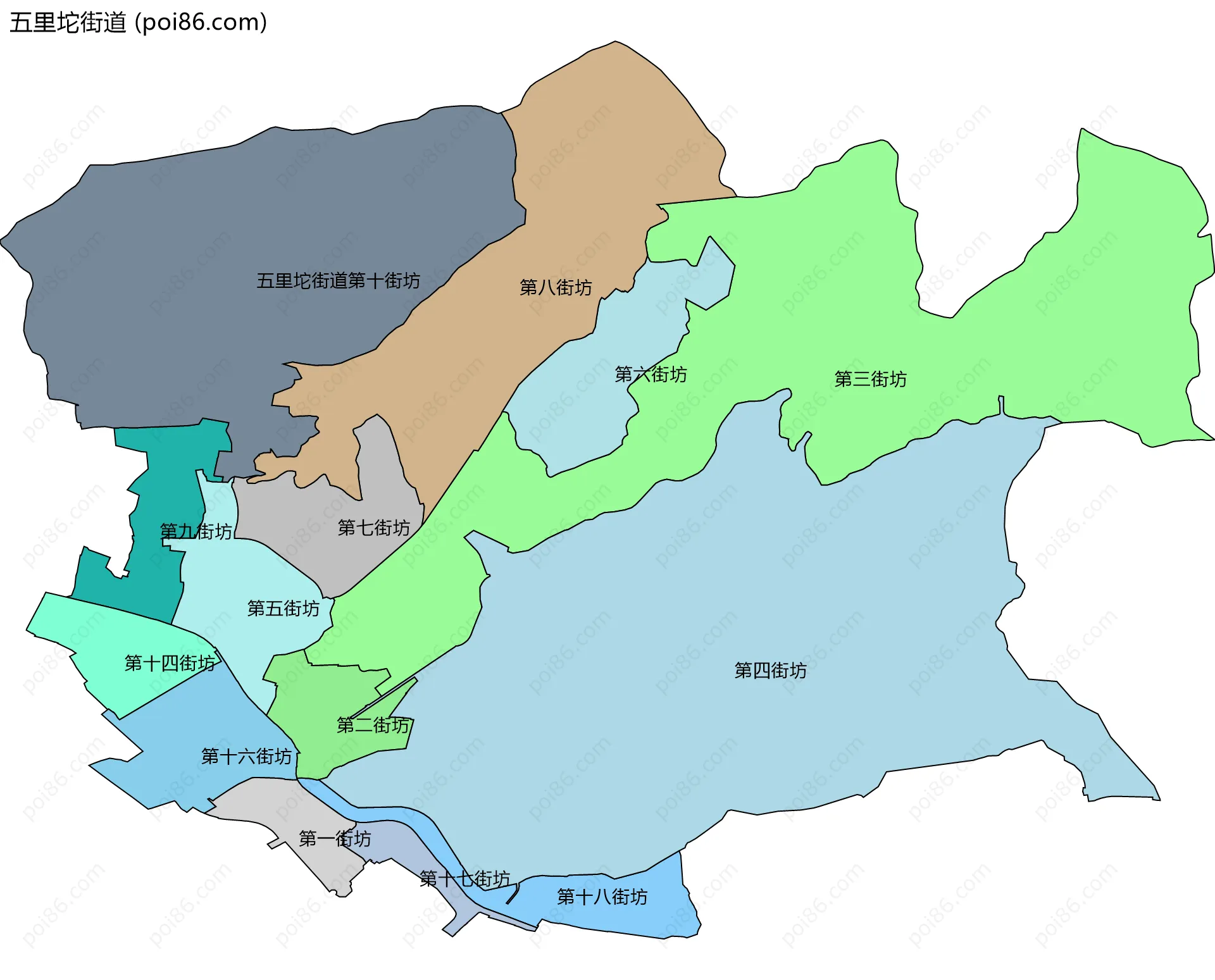 五里坨街道边界地图(五级行政区划)